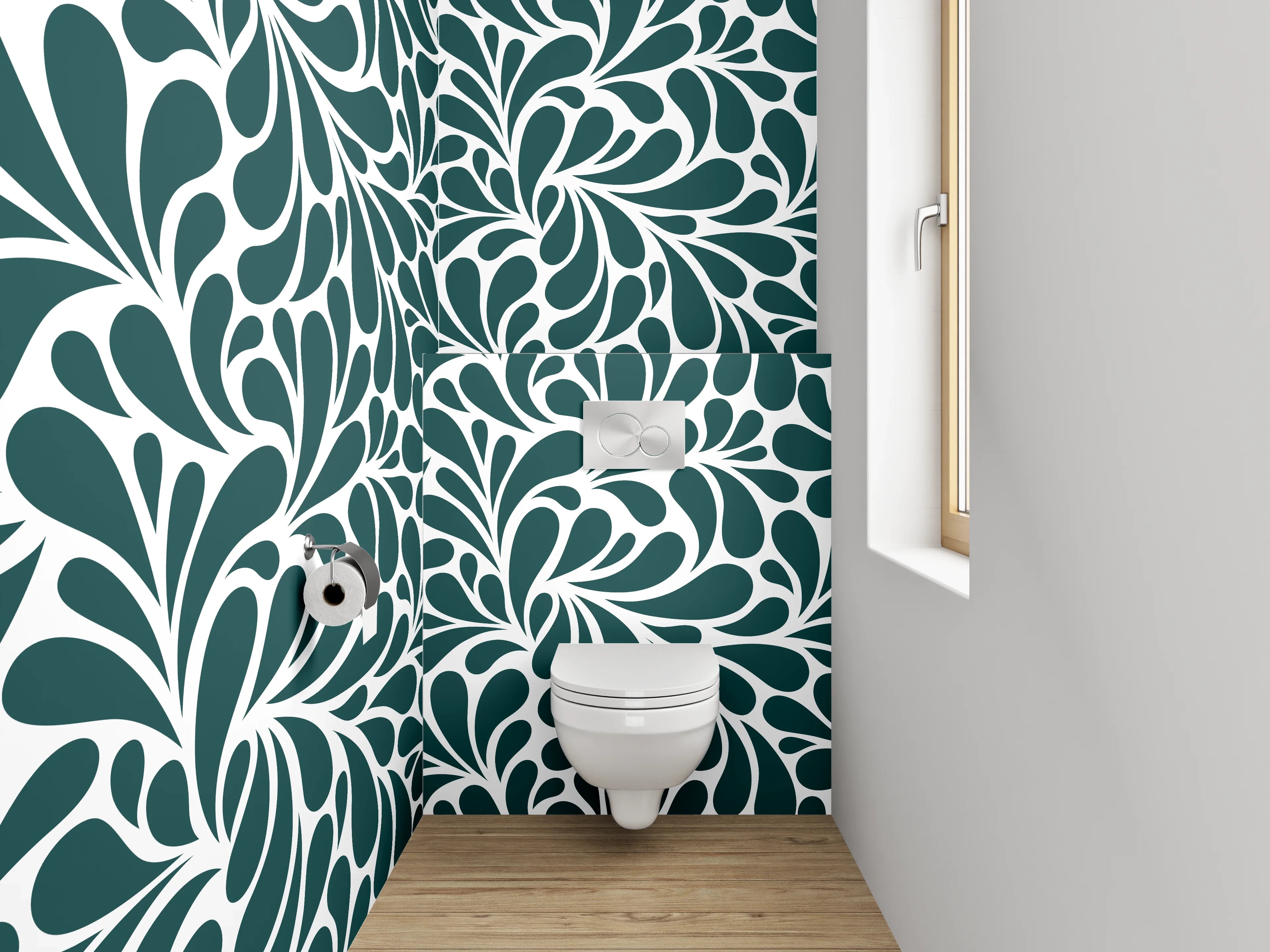 WC-Rückwand - Florales Ornament Retro Tapetenmuster