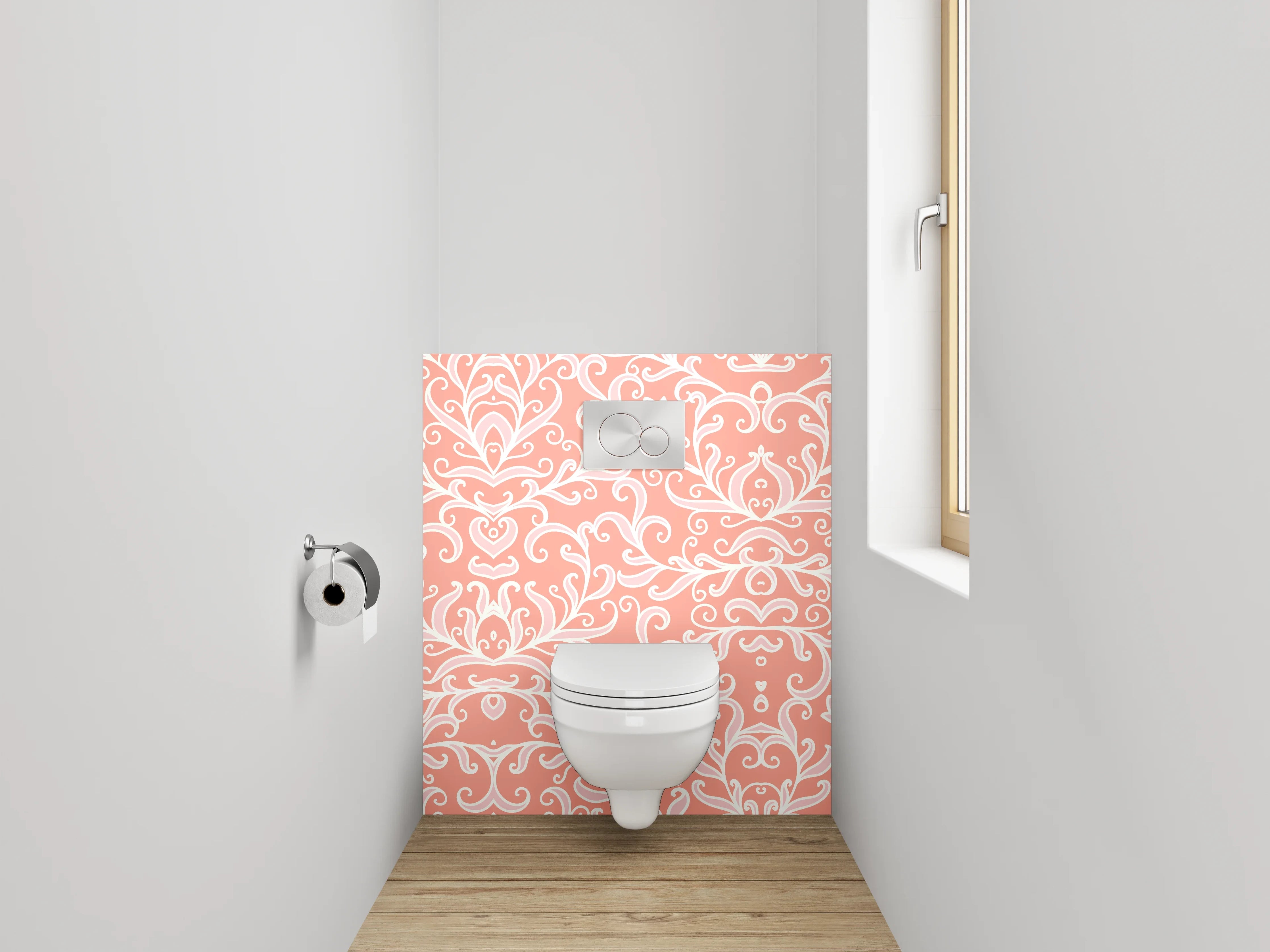 WC-Rückwand - Florales Ornament Rosa Weiß