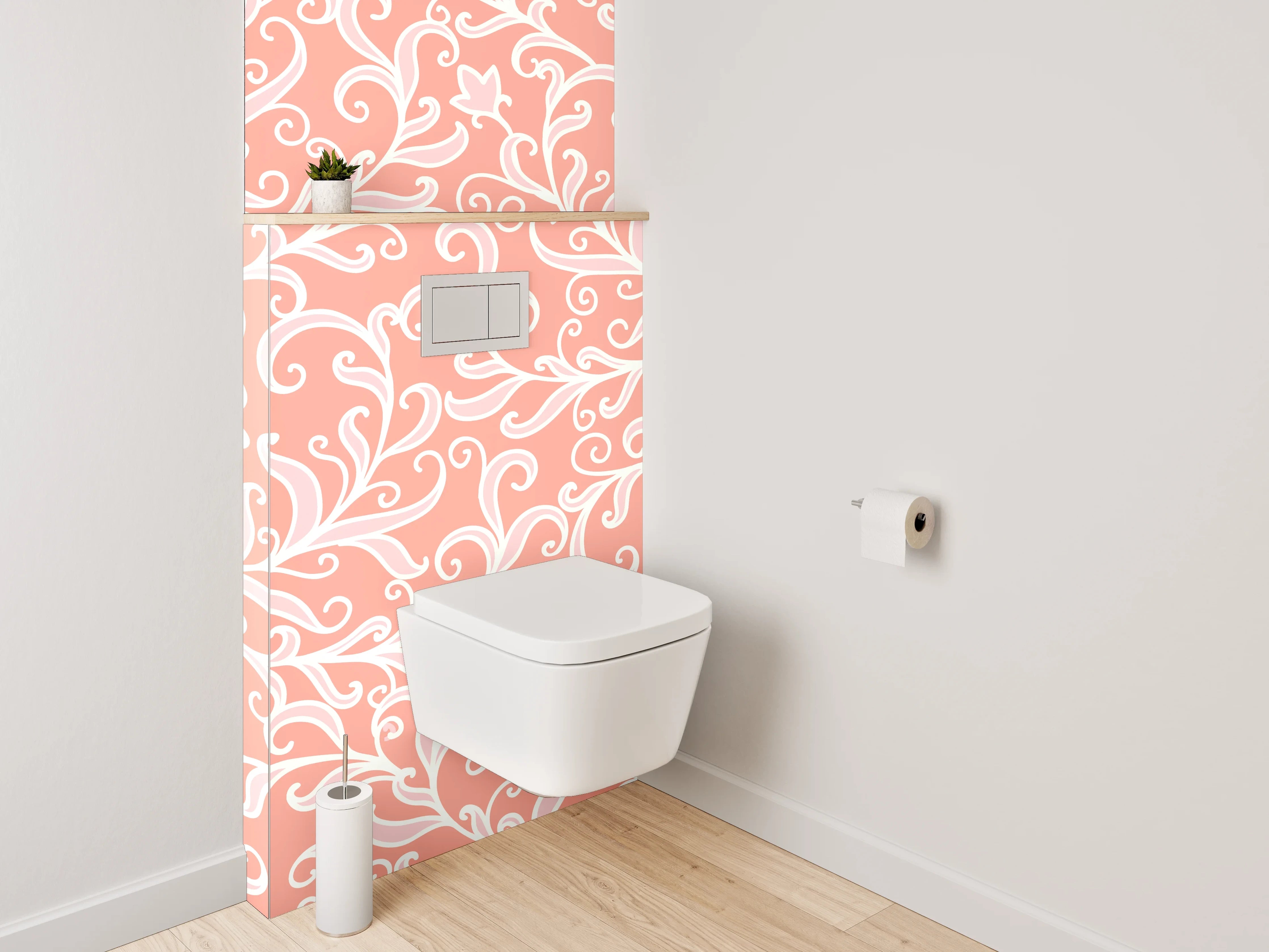 WC-Rückwand - Florales Ornament Rosa Weiß