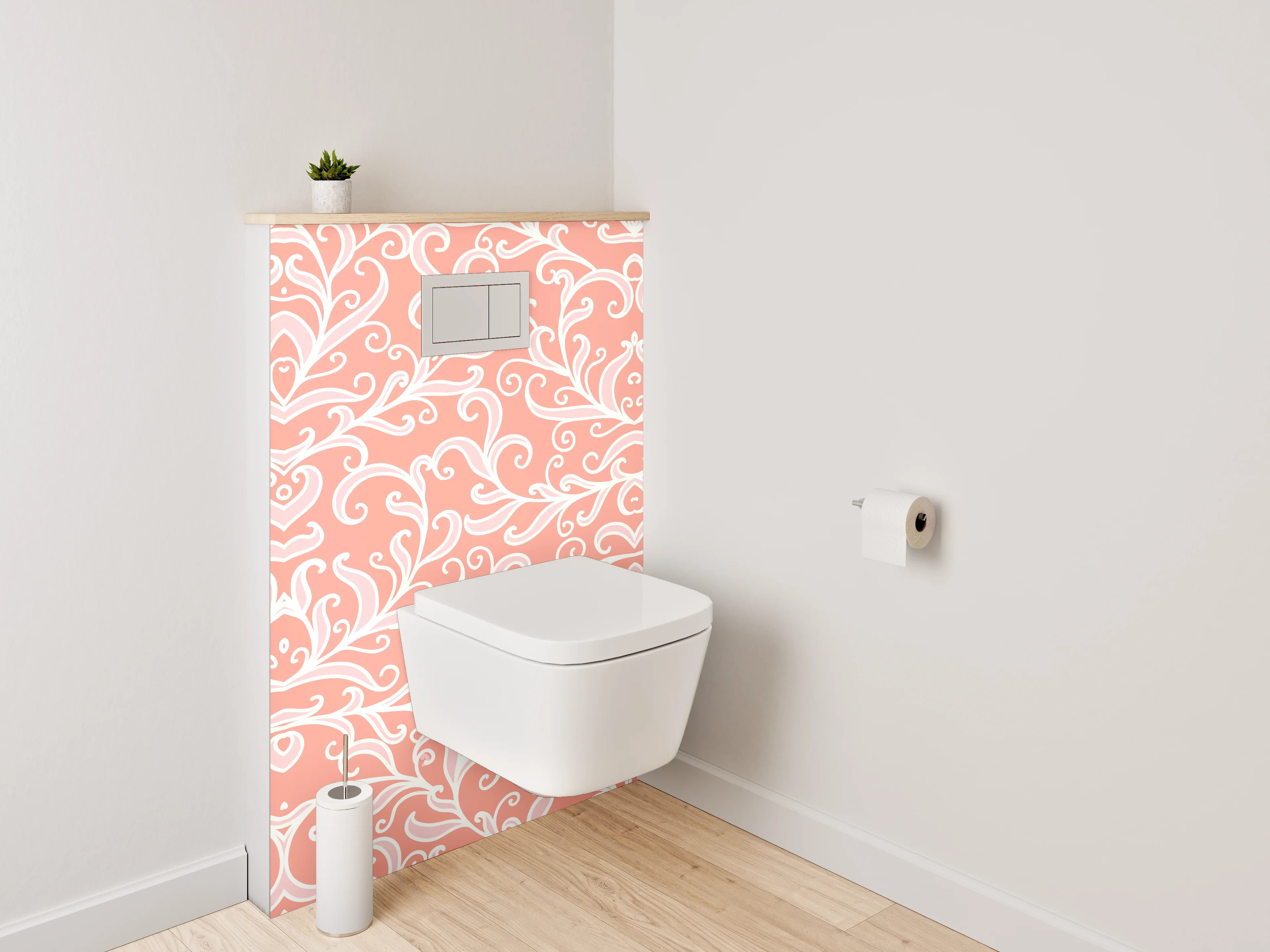 WC-Rückwand - Florales Ornament Rosa Weiß