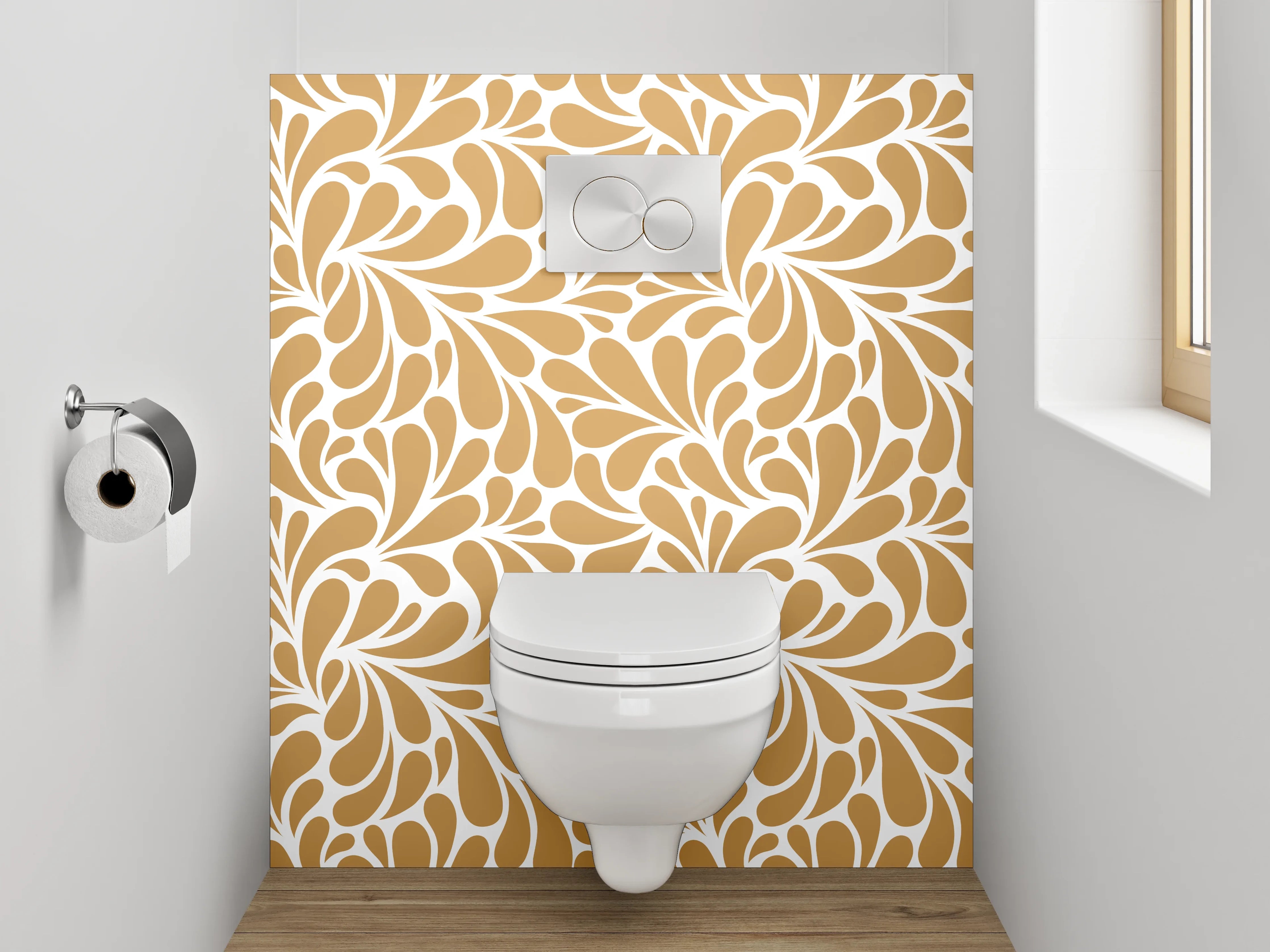 WC-Rückwand - Florales Ornamentmuster Braun Weiß