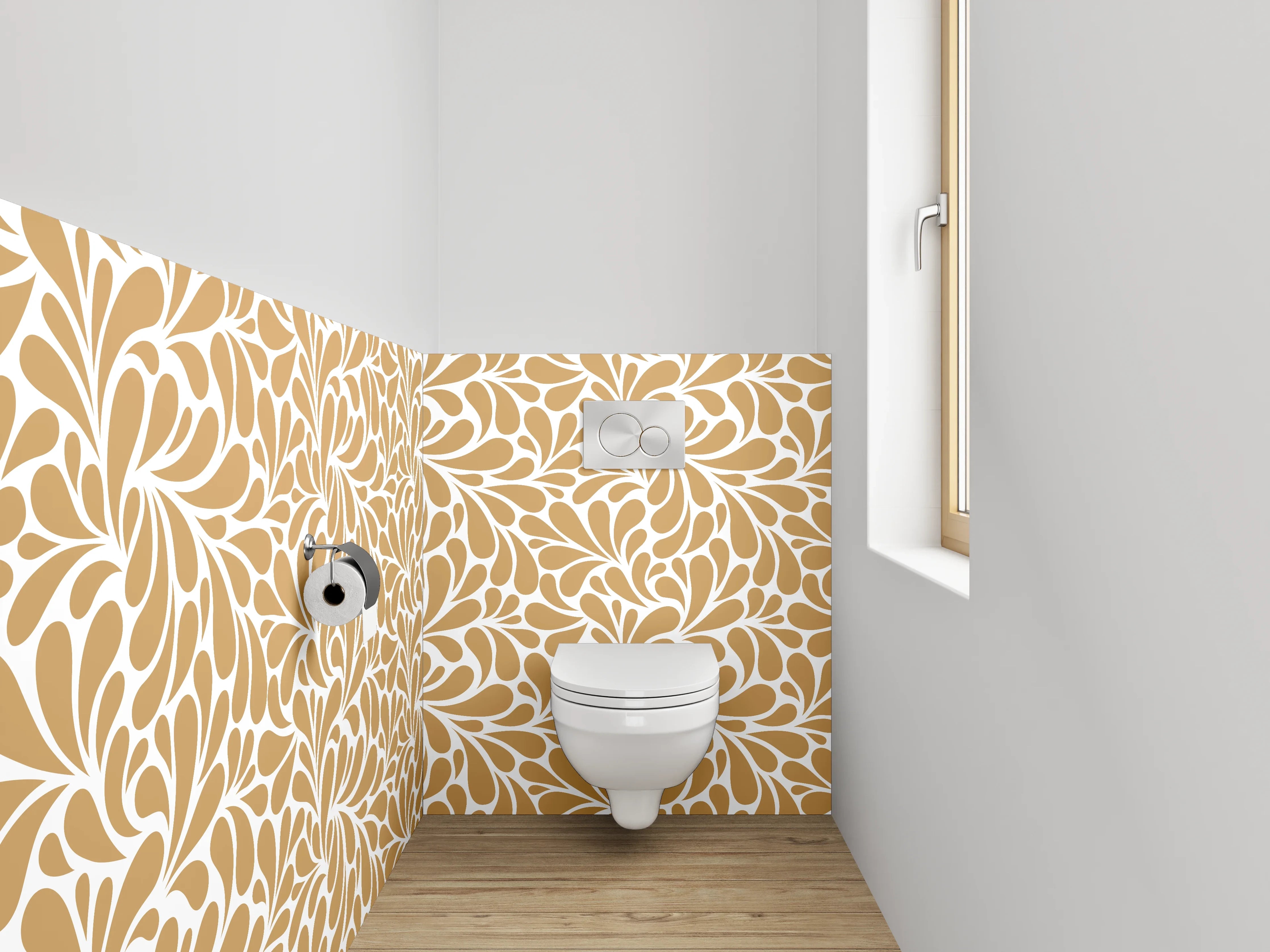 WC-Rückwand - Florales Ornamentmuster Braun Weiß