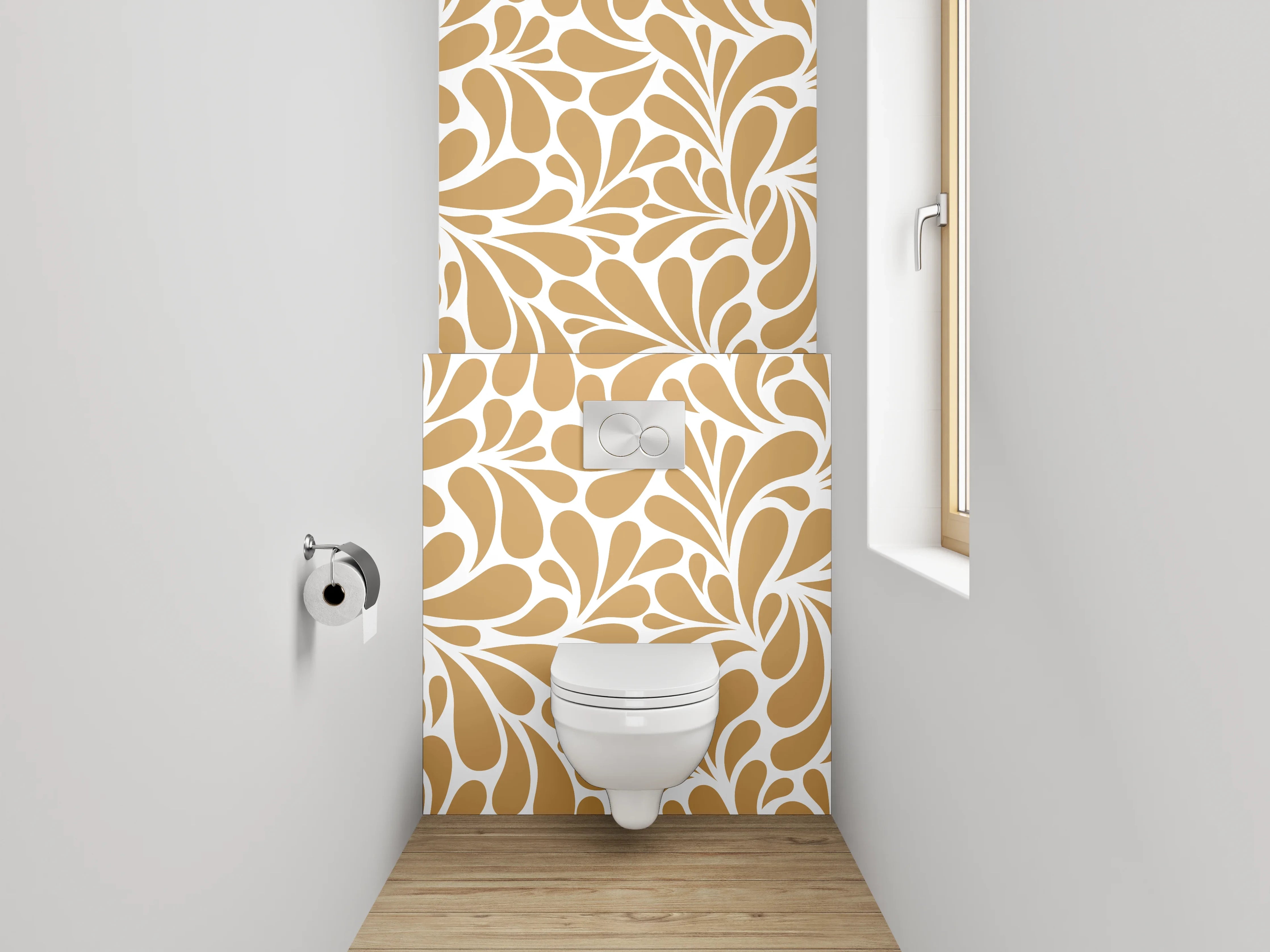 WC-Rückwand - Florales Ornamentmuster Braun Weiß