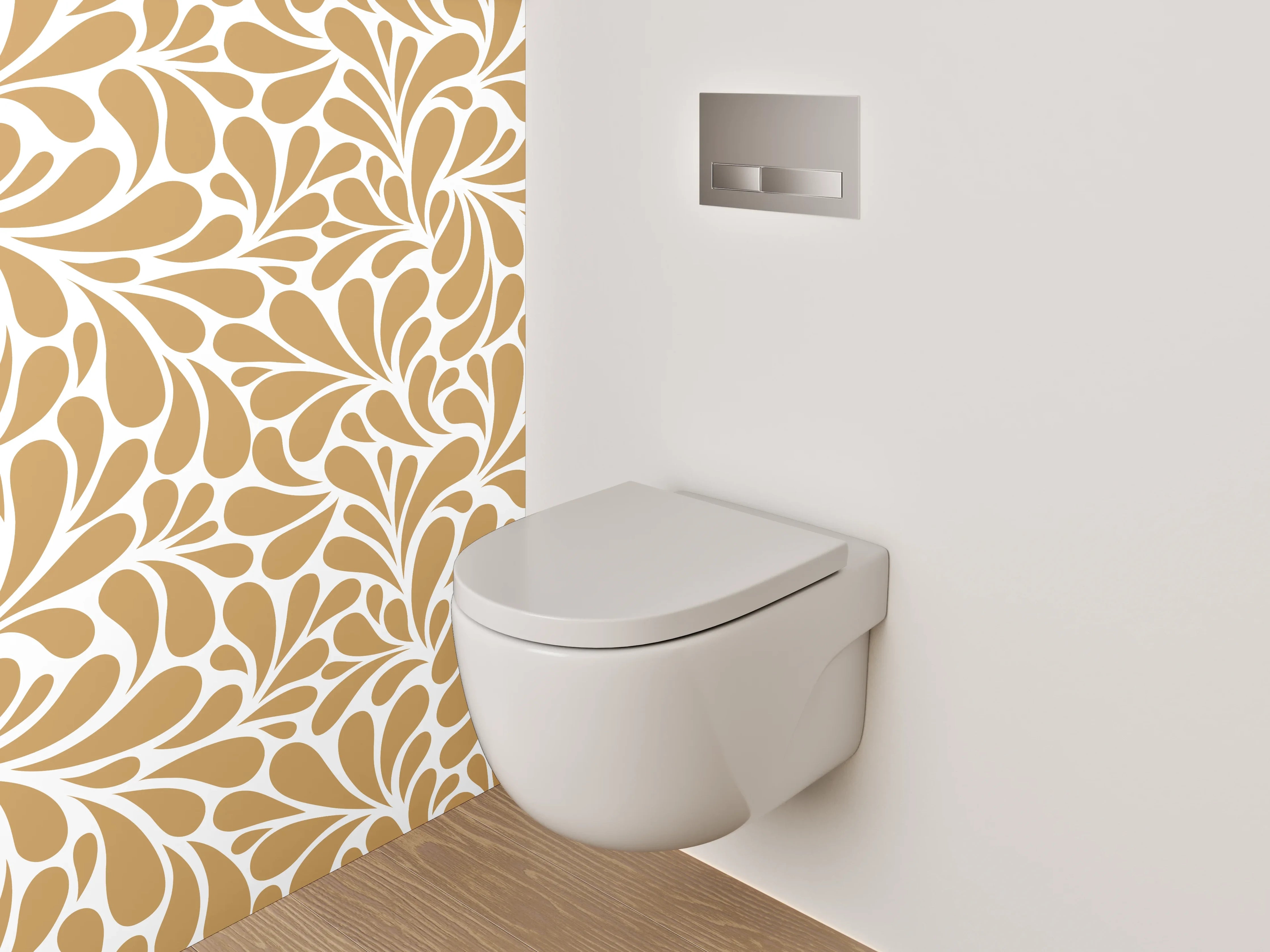 WC-Rückwand - Florales Ornamentmuster Braun Weiß