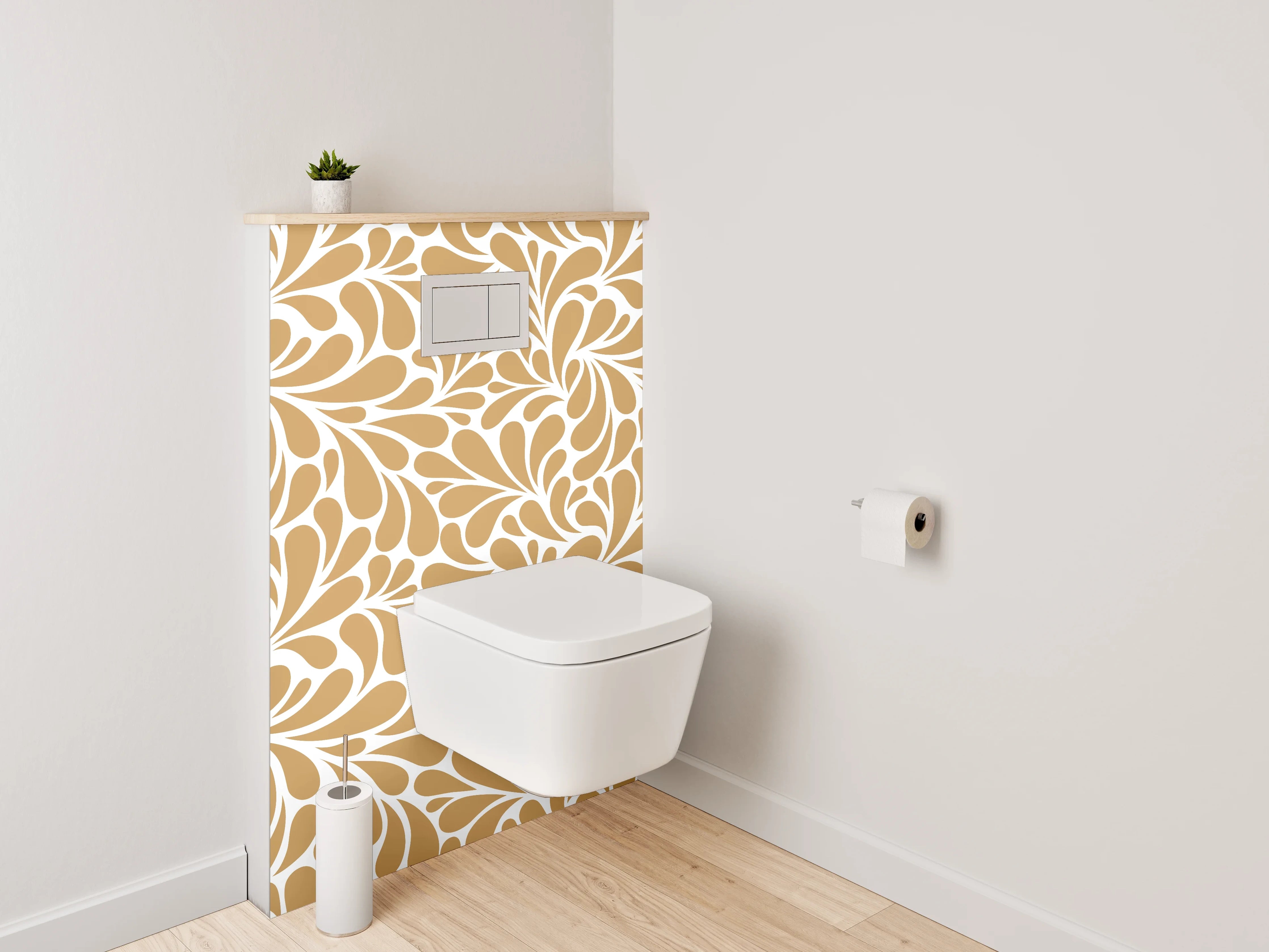 WC-Rückwand - Florales Ornamentmuster Braun Weiß