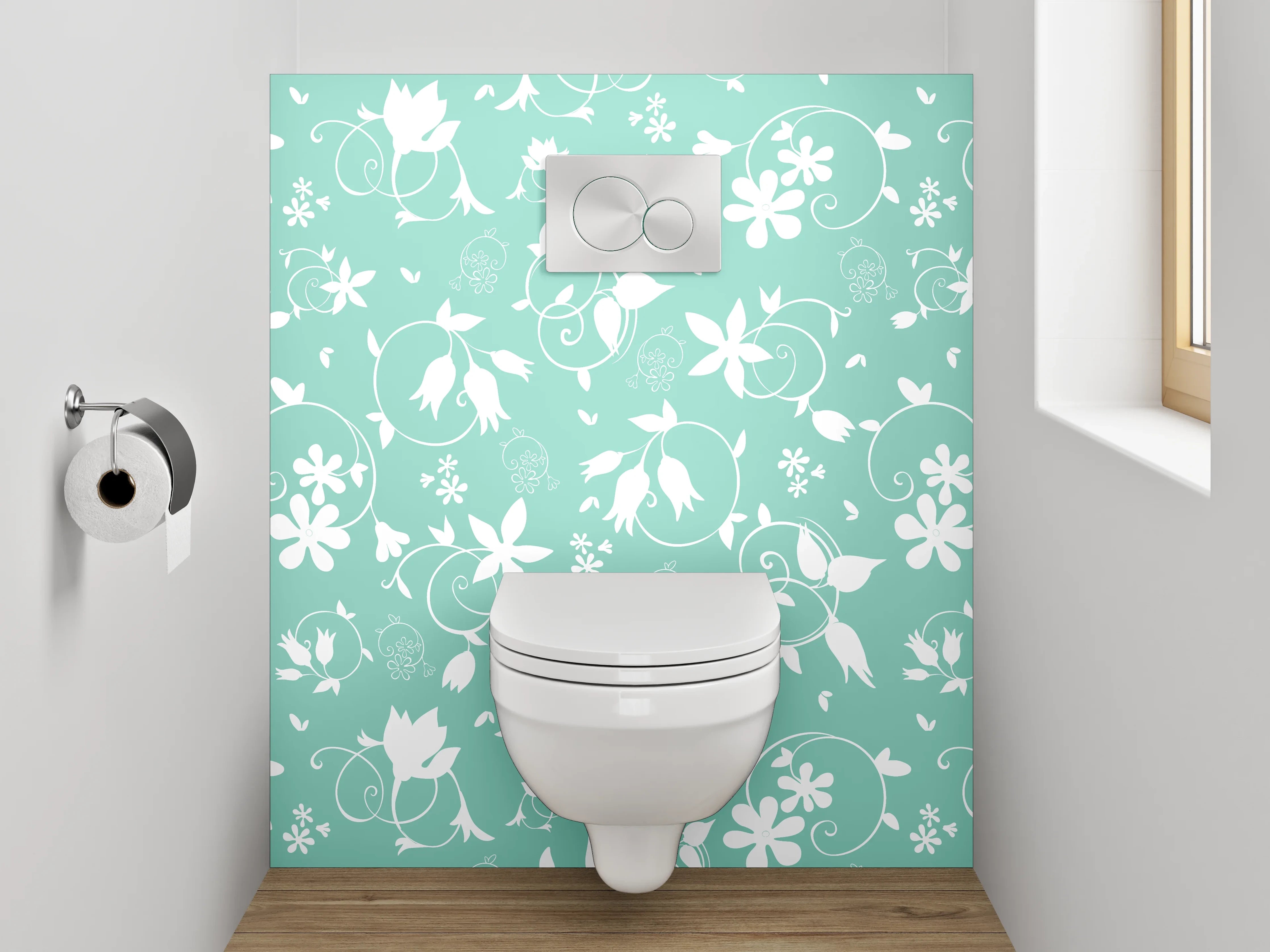 WC-Rückwand - Florales Ornamentmuster Mint-Weiß
