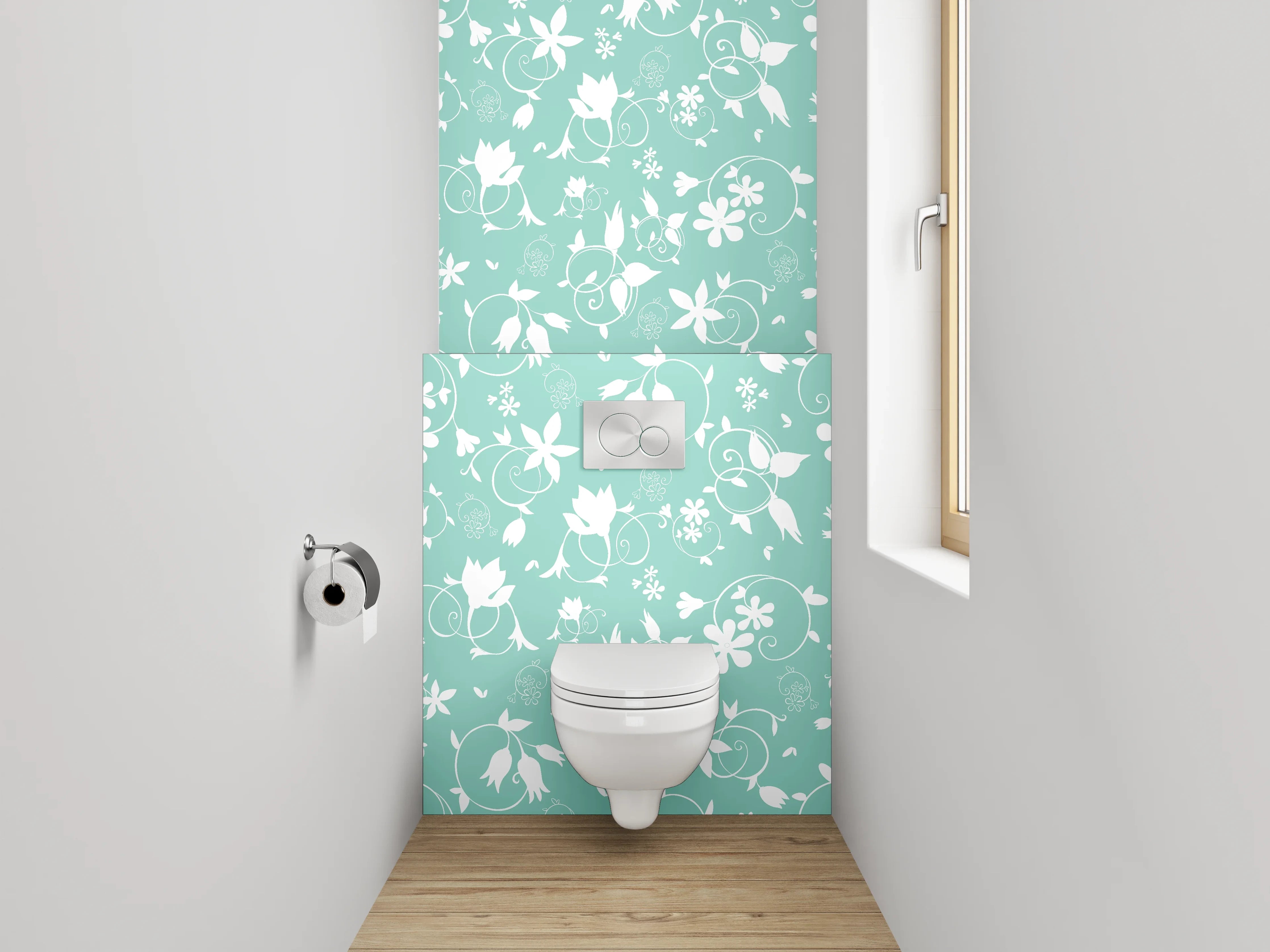 WC-Rückwand - Florales Ornamentmuster Mint-Weiß