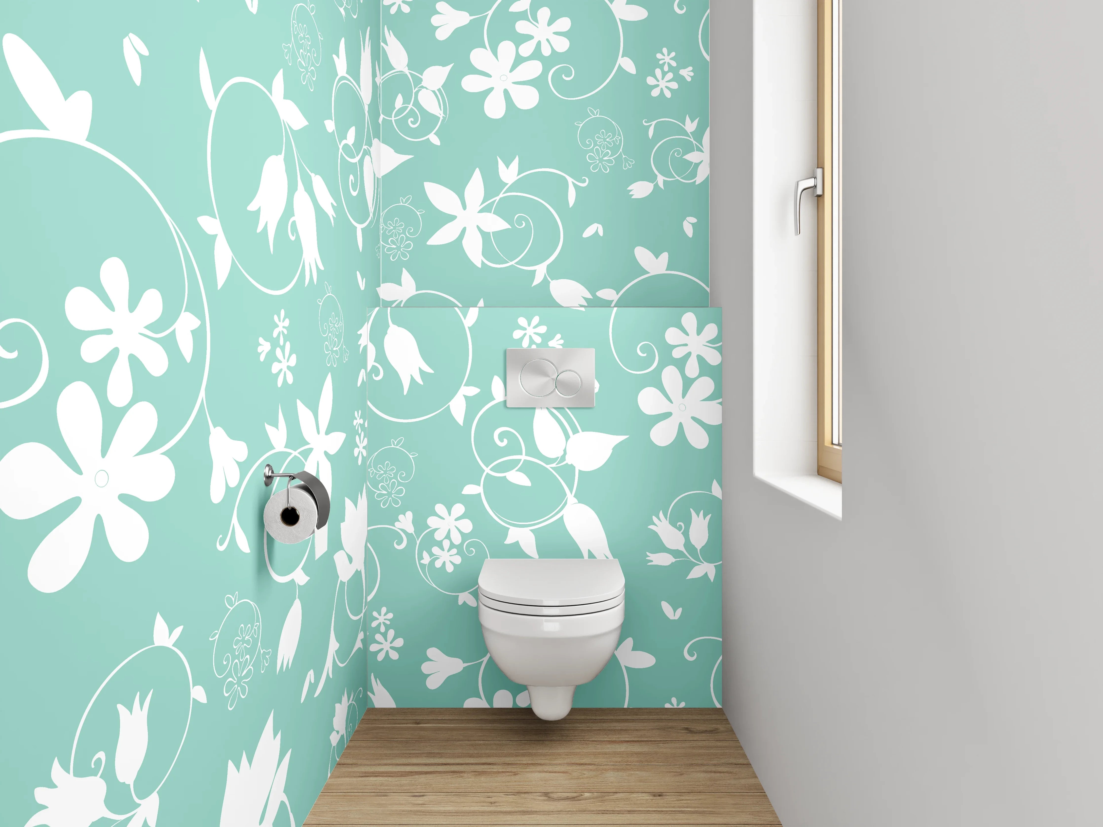 WC-Rückwand - Florales Ornamentmuster Mint-Weiß