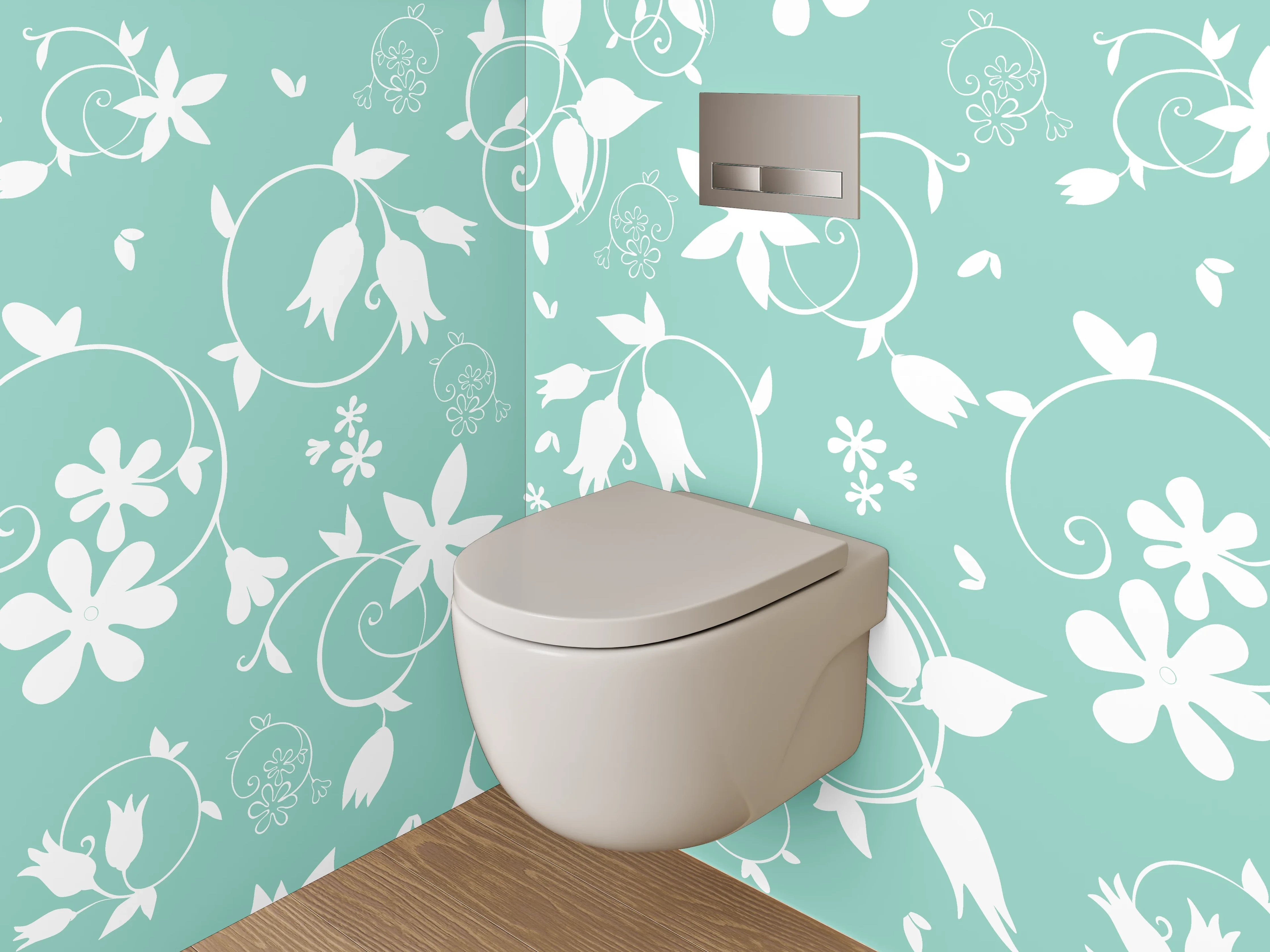 WC-Rückwand - Florales Ornamentmuster Mint-Weiß