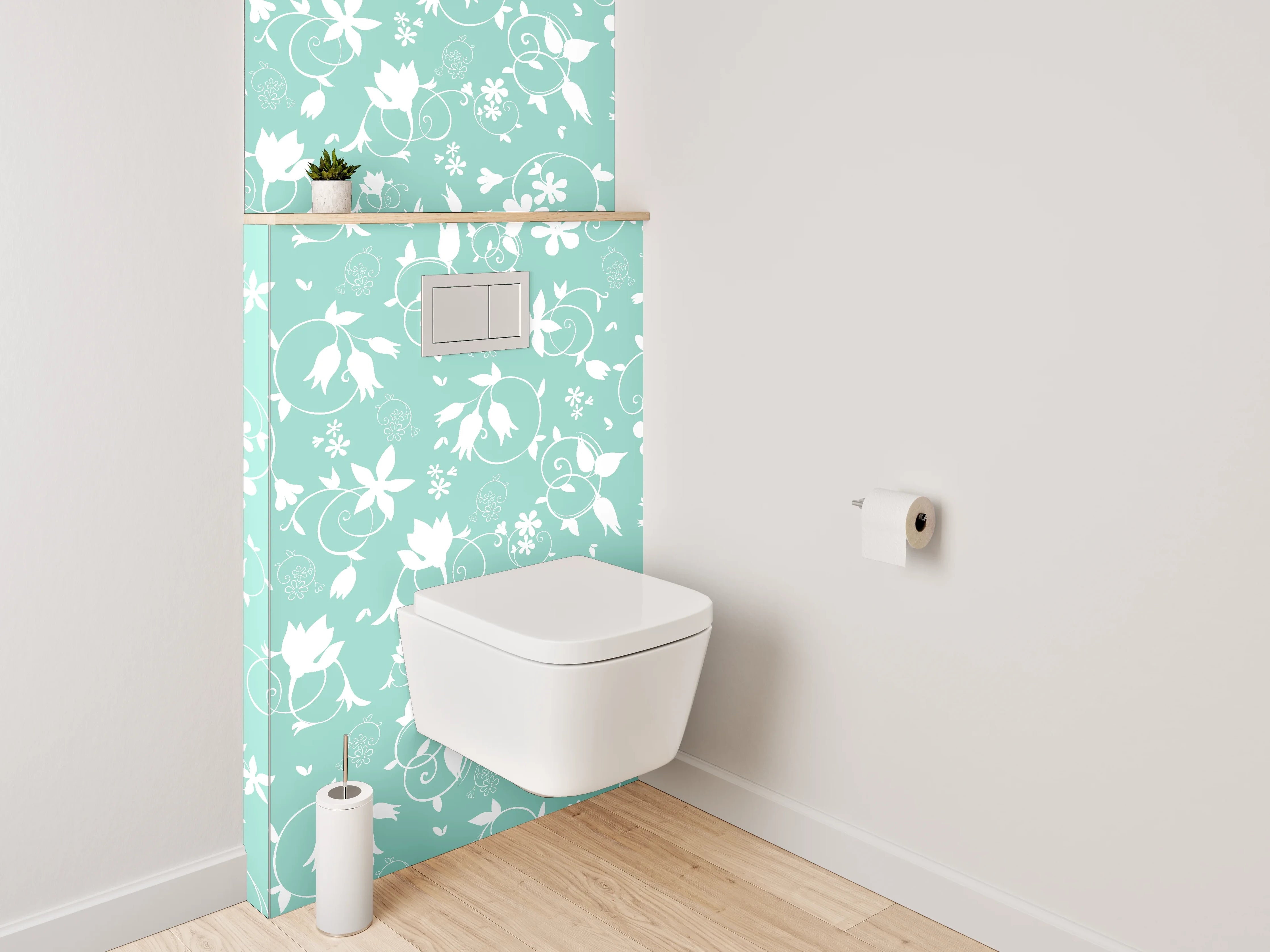 WC-Rückwand - Florales Ornamentmuster Mint-Weiß