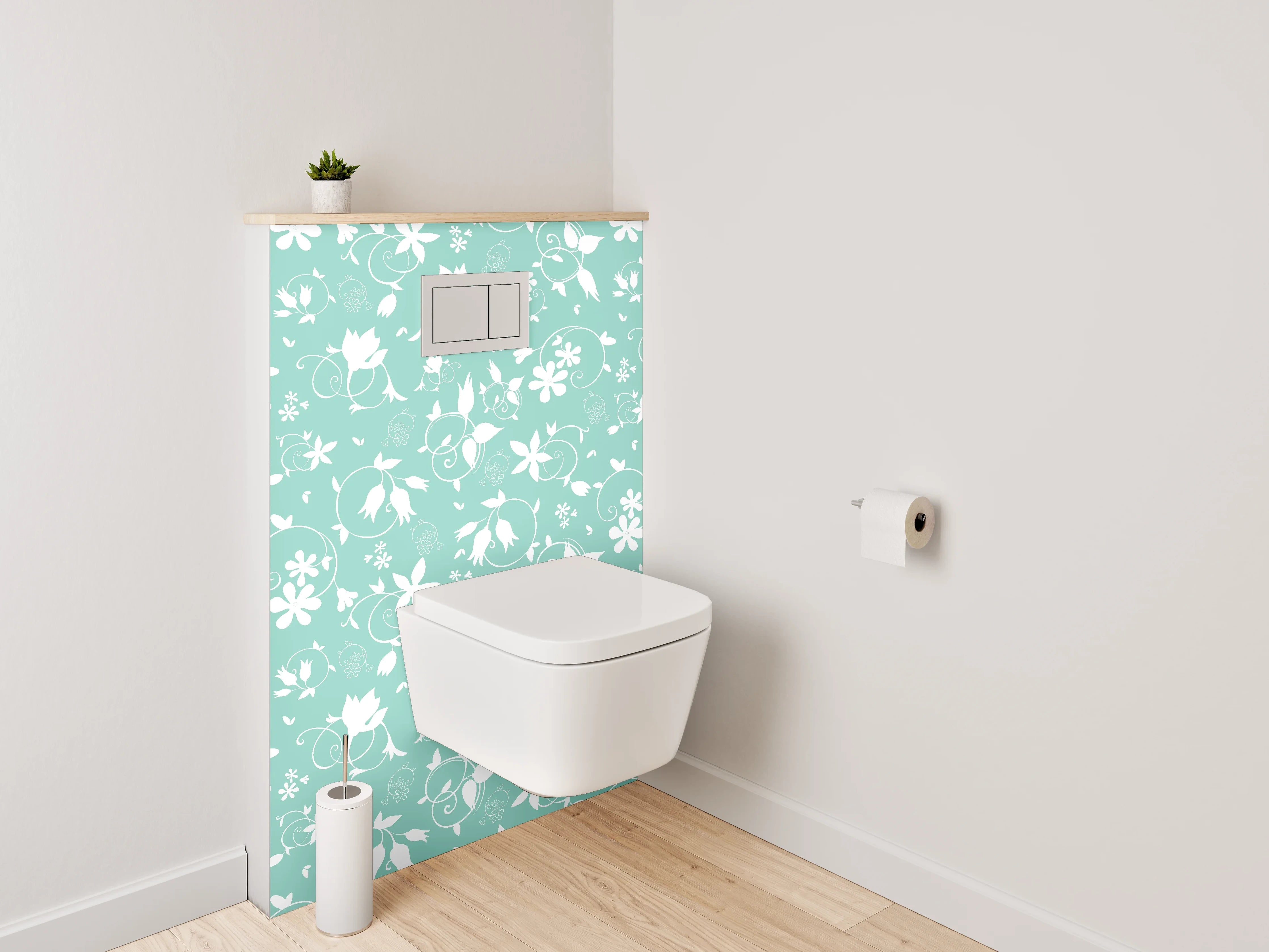 WC-Rückwand - Florales Ornamentmuster Mint-Weiß