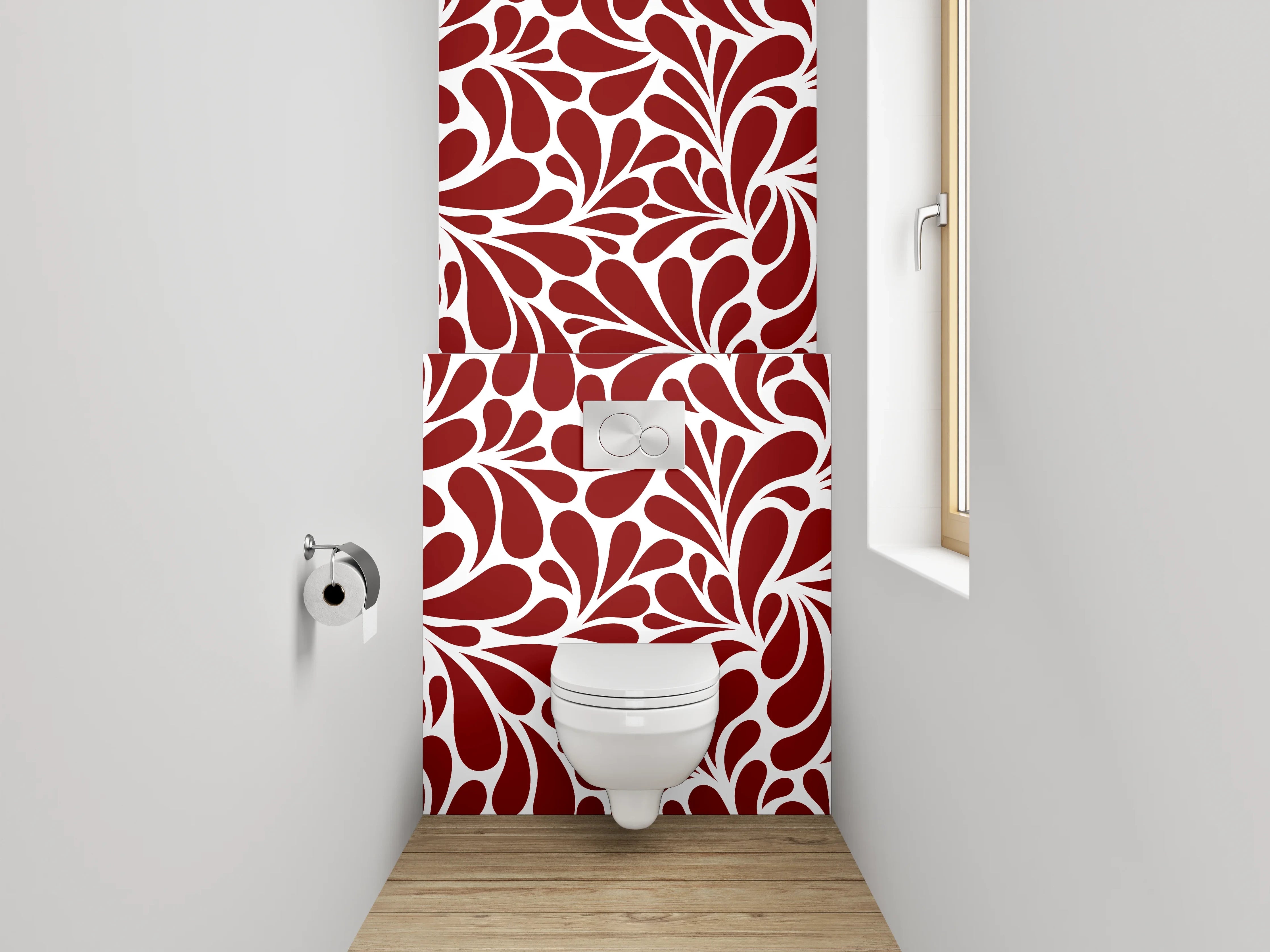 WC-Rückwand - Florales Ornamentmuster in Rot-Weiß