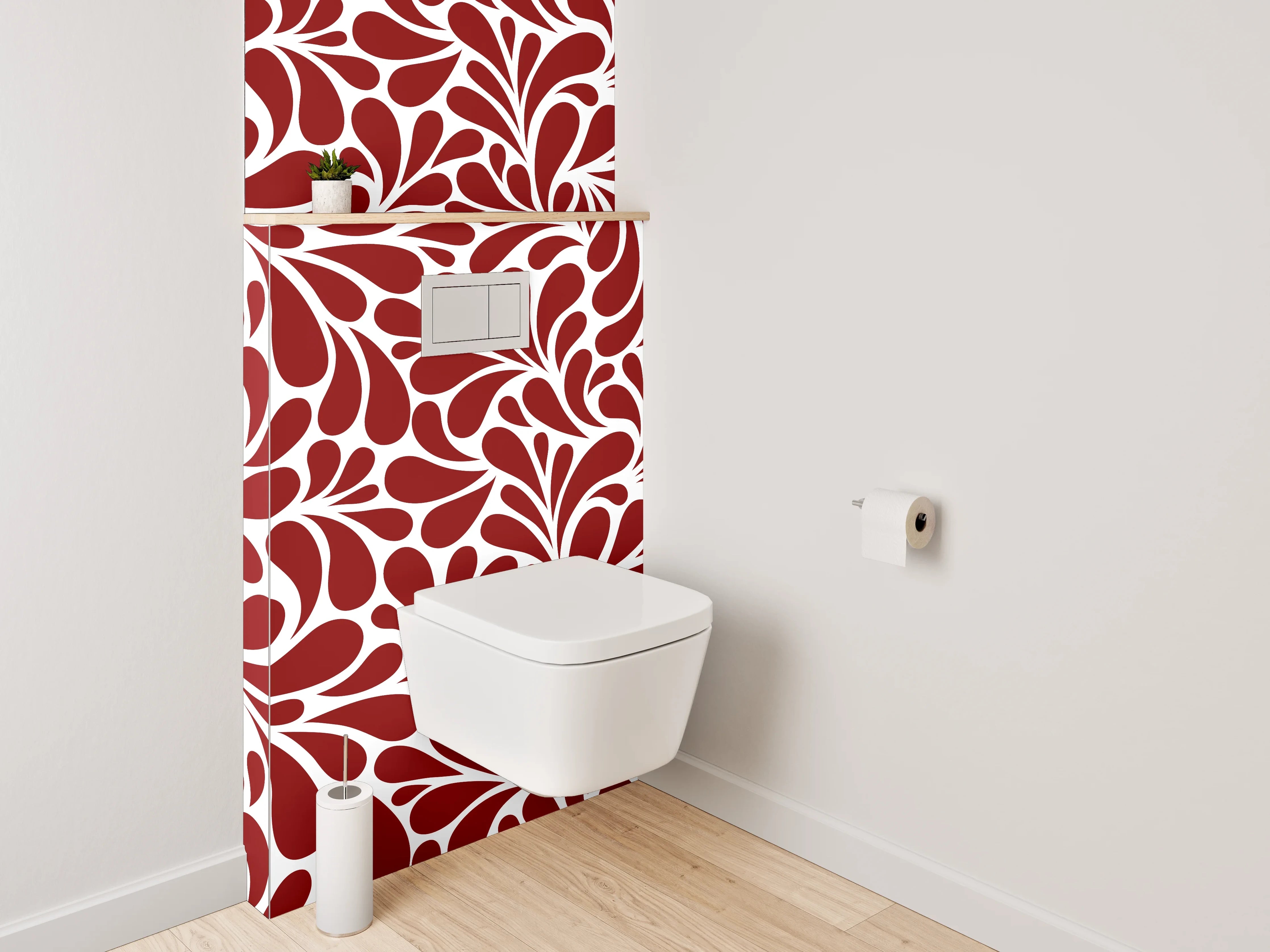 WC-Rückwand - Florales Ornamentmuster in Rot-Weiß
