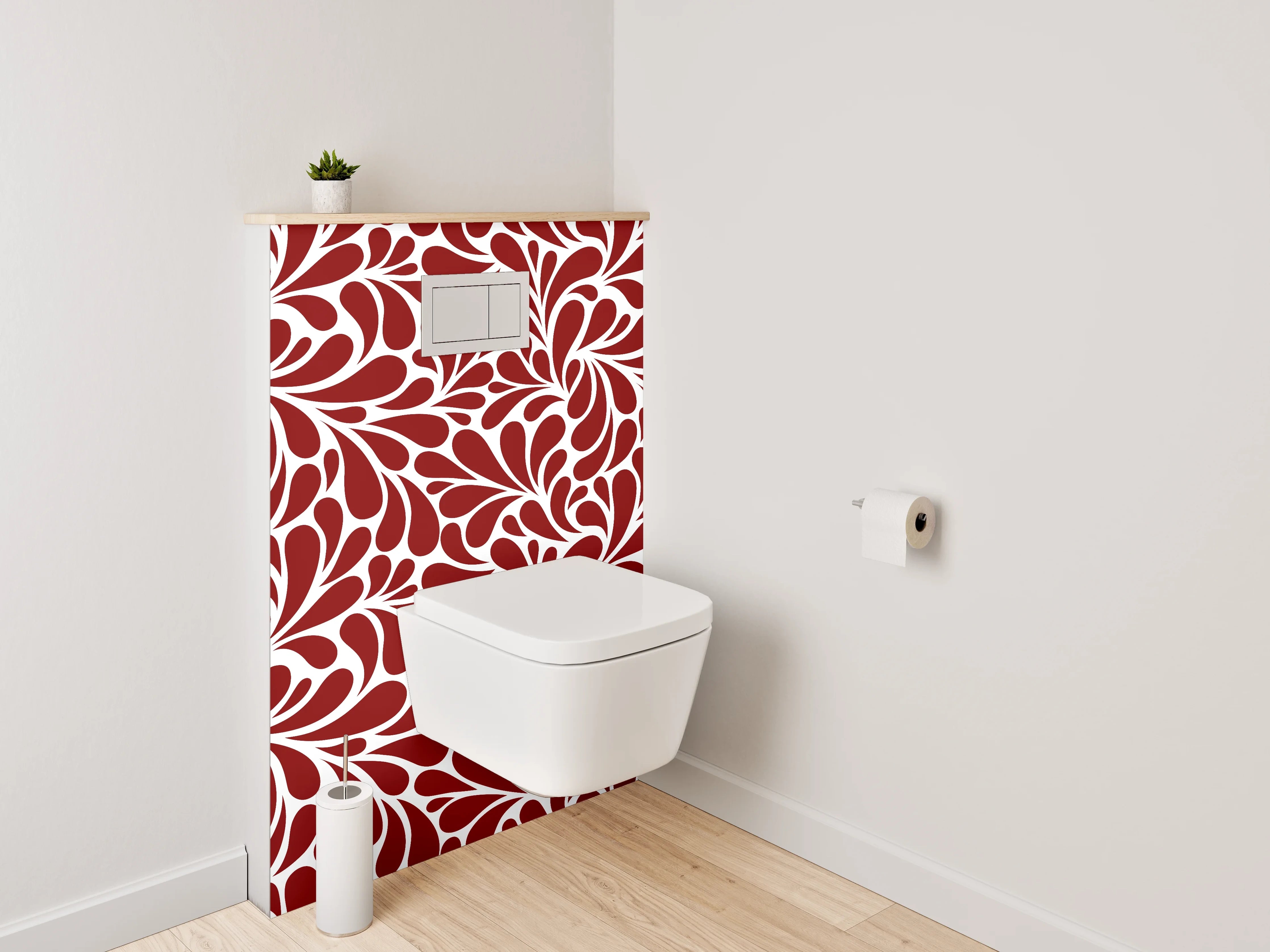 WC-Rückwand - Florales Ornamentmuster in Rot-Weiß