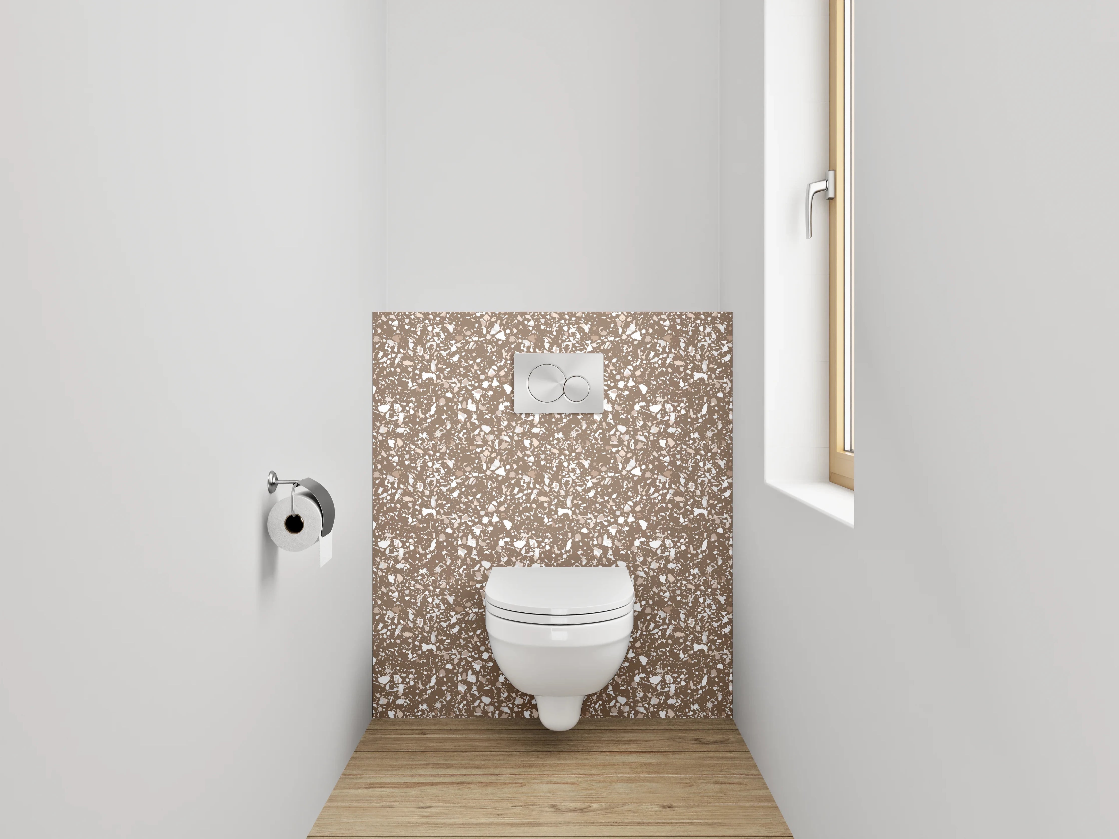 WC-Rückwand - Florales Rankenmuster in Braun Weiß