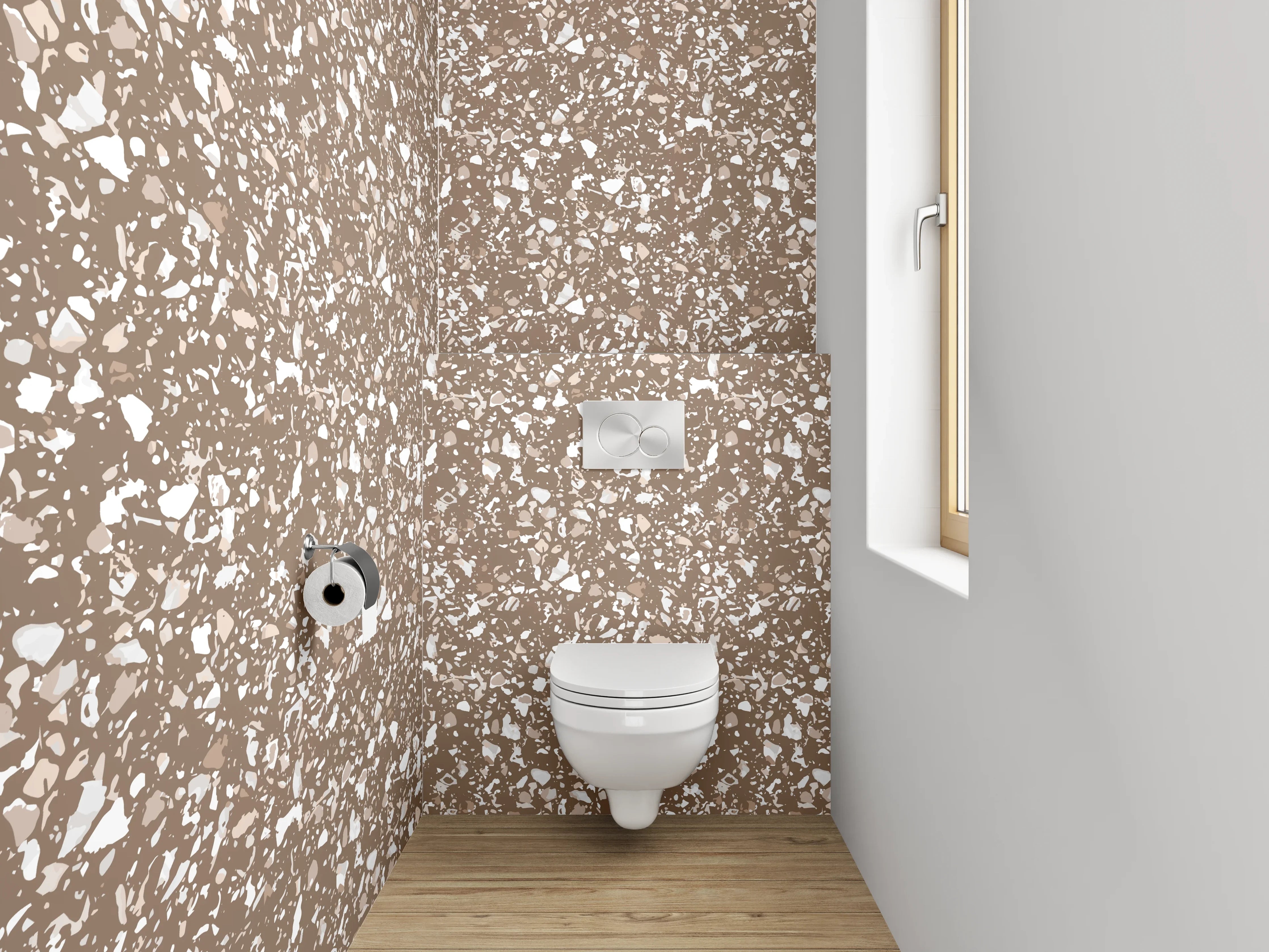 WC-Rückwand - Florales Rankenmuster in Braun Weiß