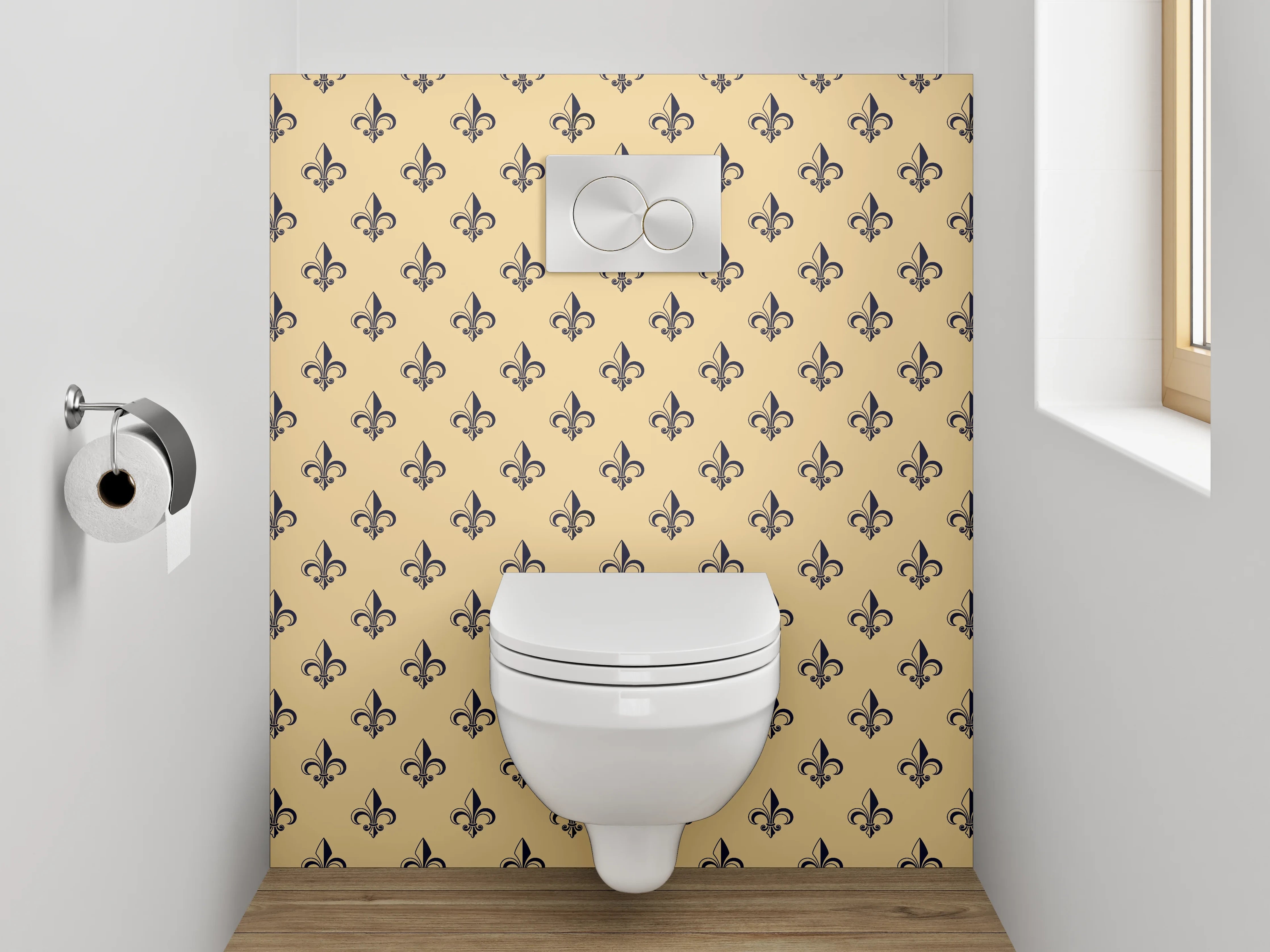 WC-Rückwand - Florales Retro-Ornament Tapete Gelb Braun