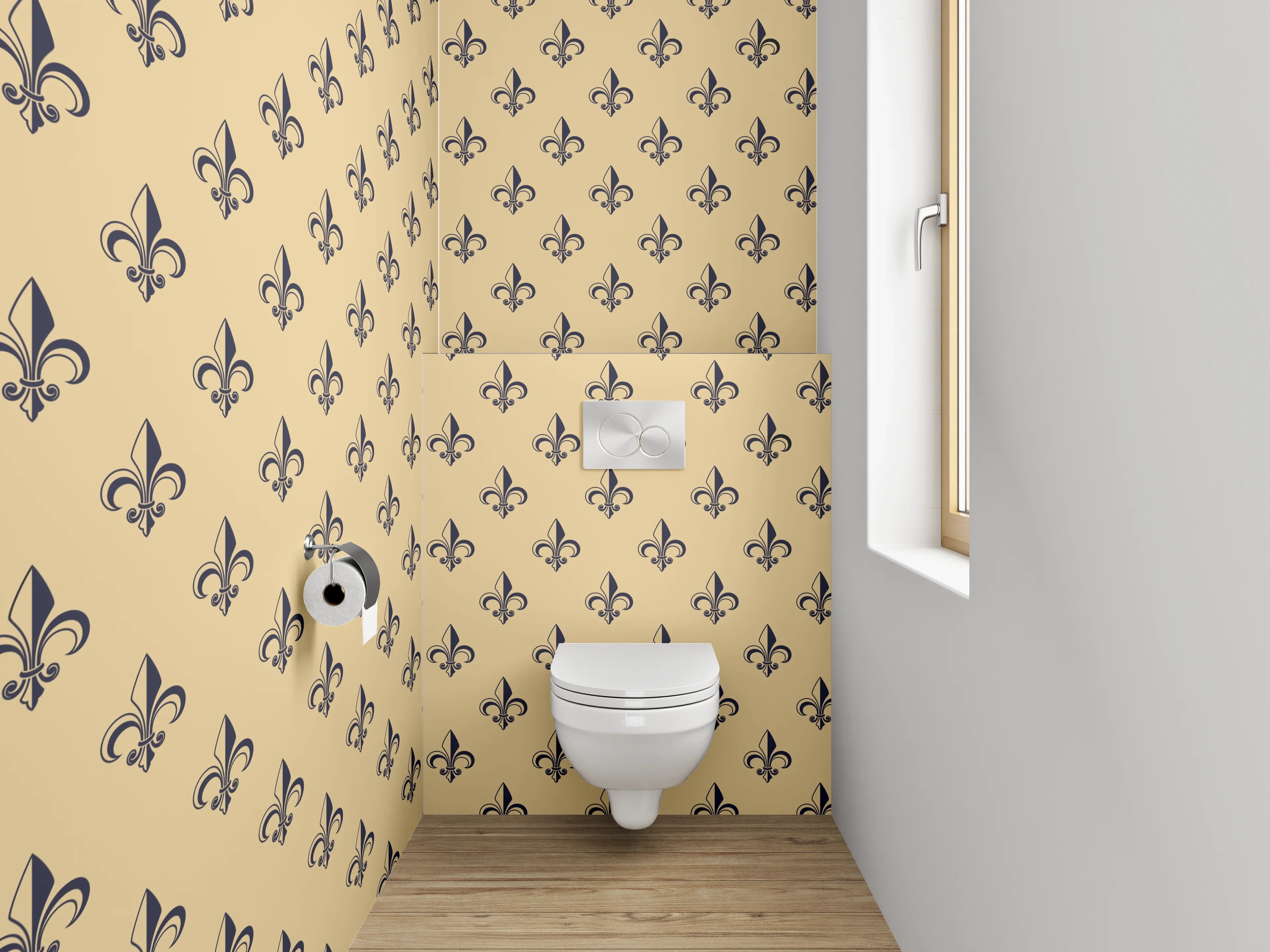 WC-Rückwand - Florales Retro-Ornament Tapete Gelb Braun
