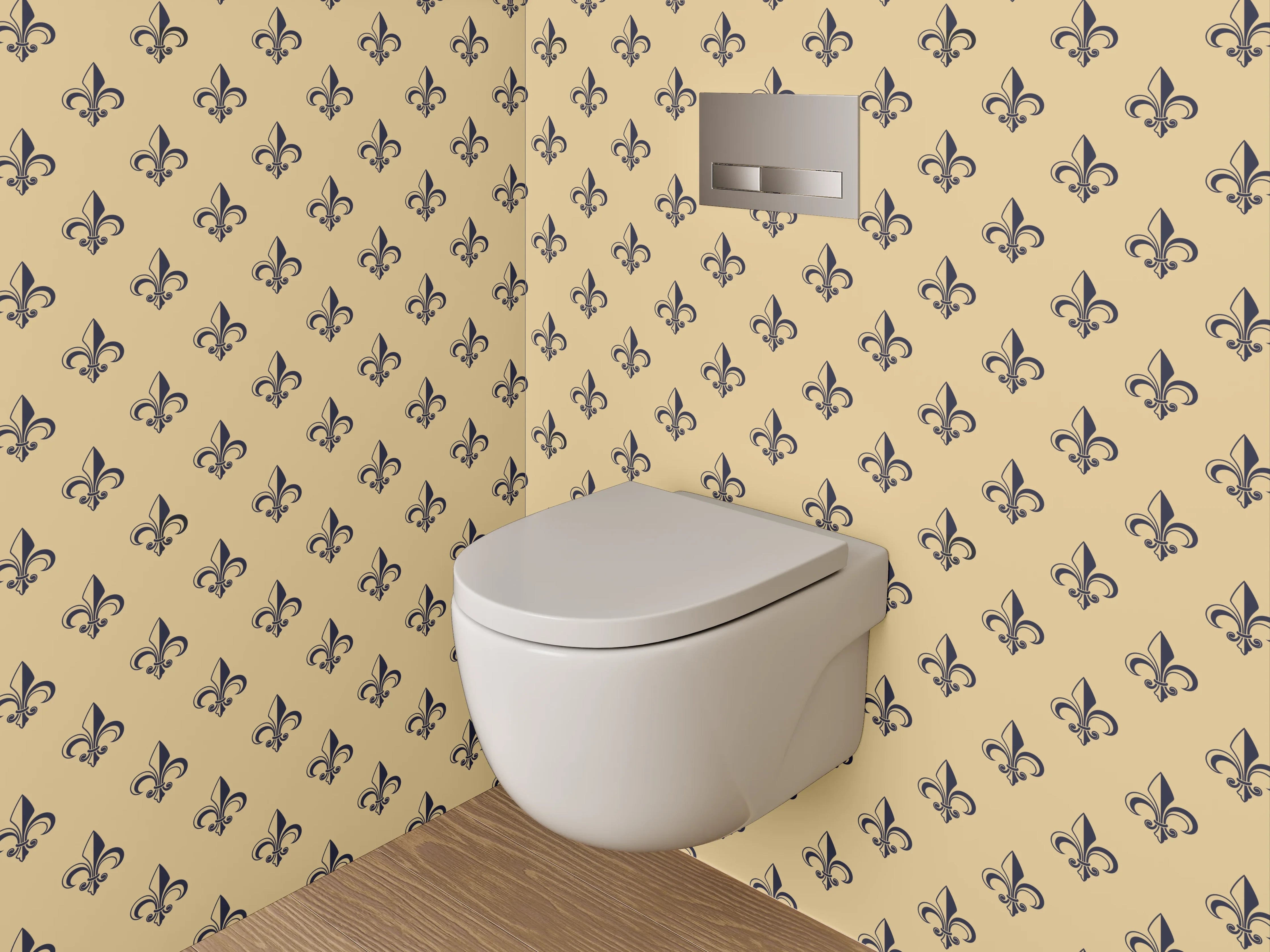 WC-Rückwand - Florales Retro-Ornament Tapete Gelb Braun