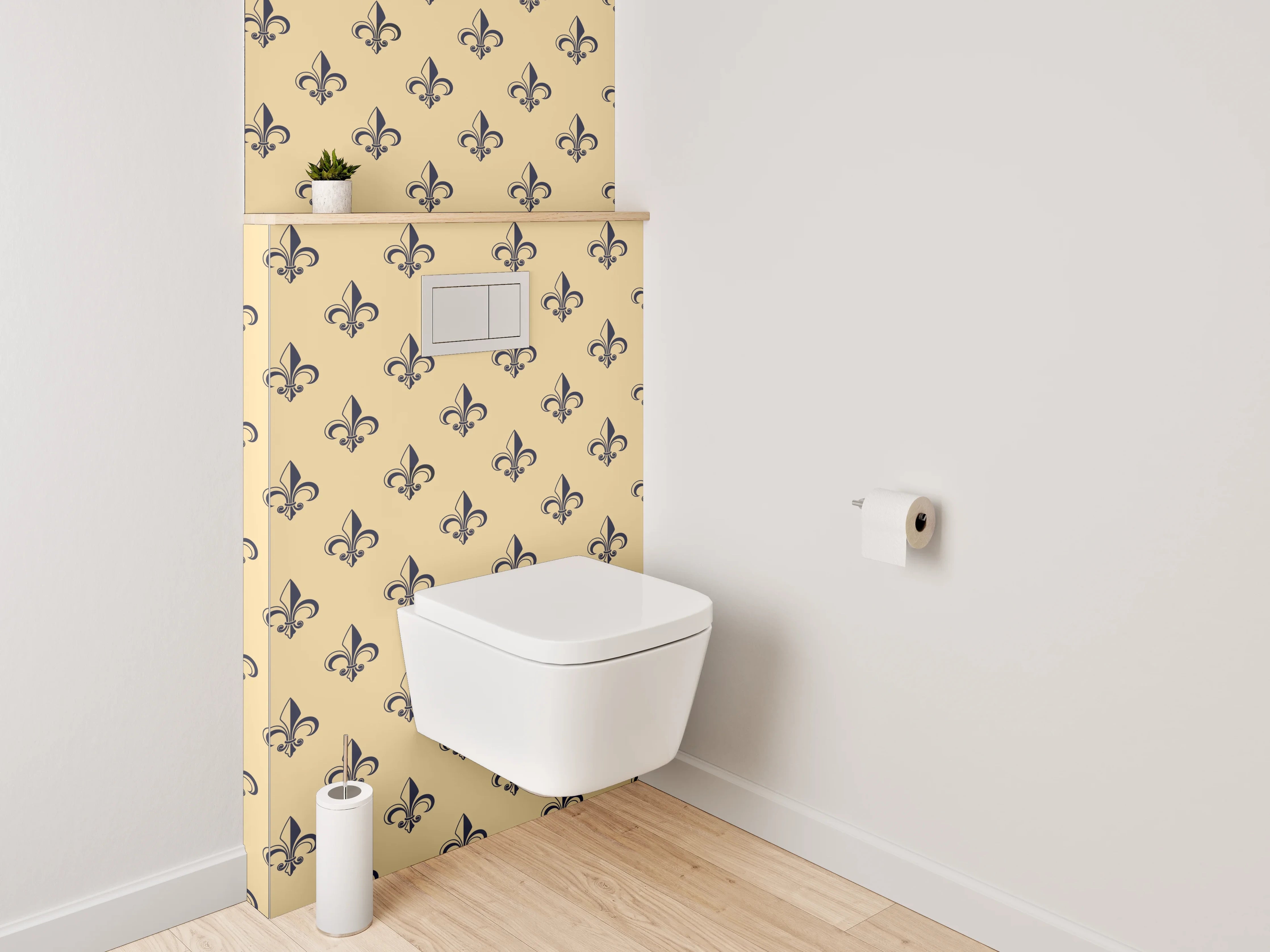 WC-Rückwand - Florales Retro-Ornament Tapete Gelb Braun