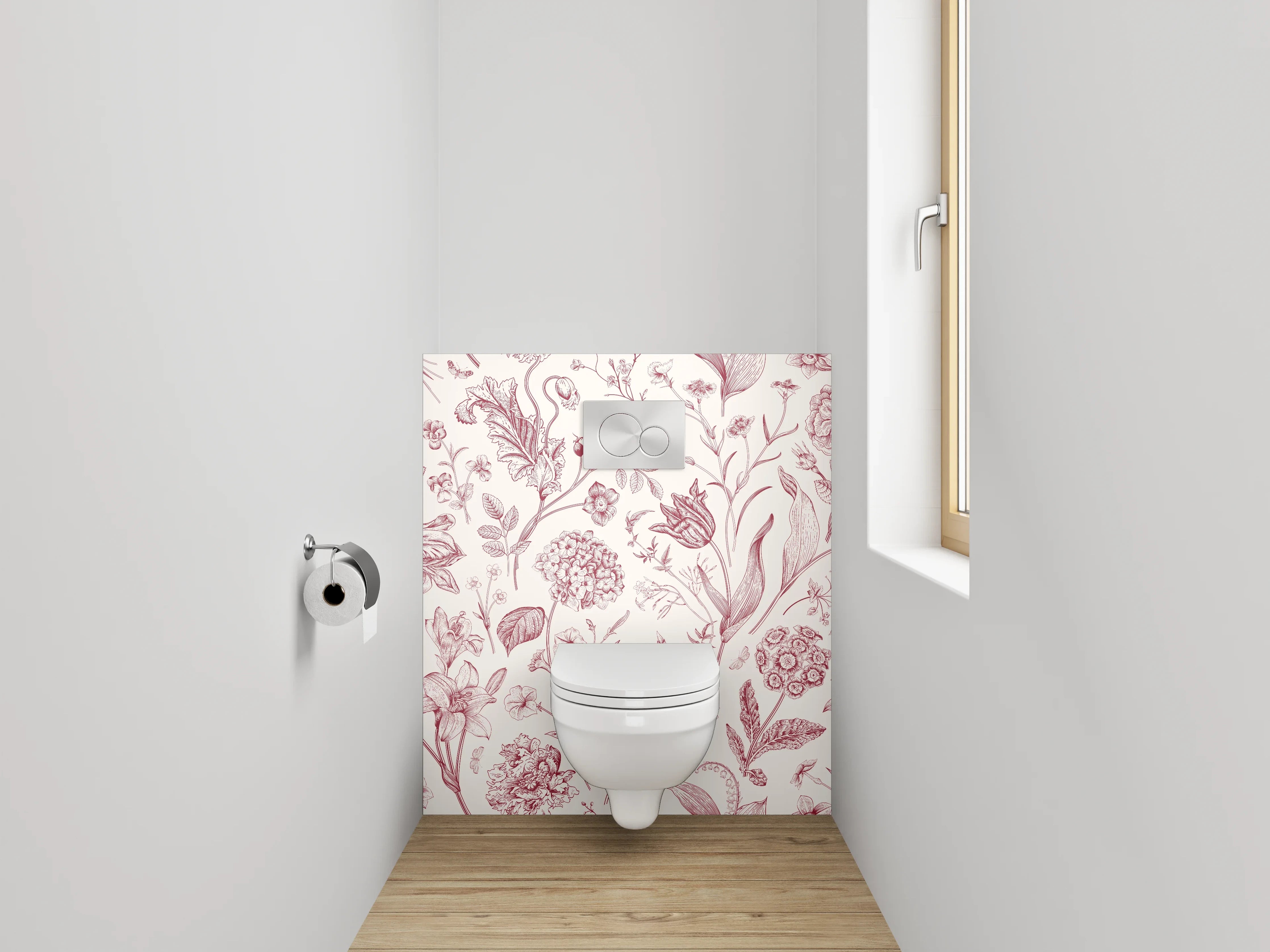 WC-Rückwand - Florales Rosenmuster Rosa Vintage