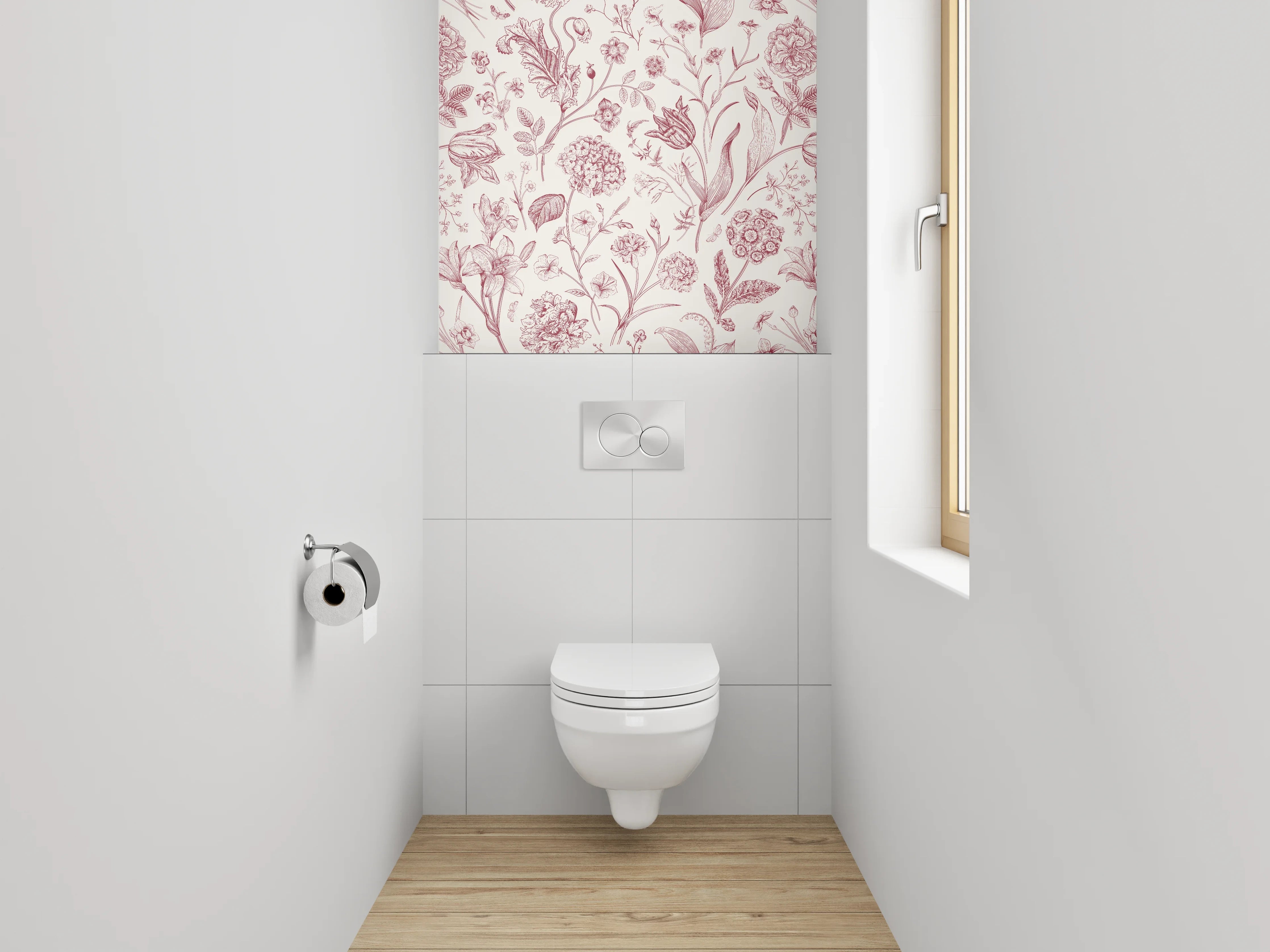WC-Rückwand - Florales Rosenmuster Rosa Vintage