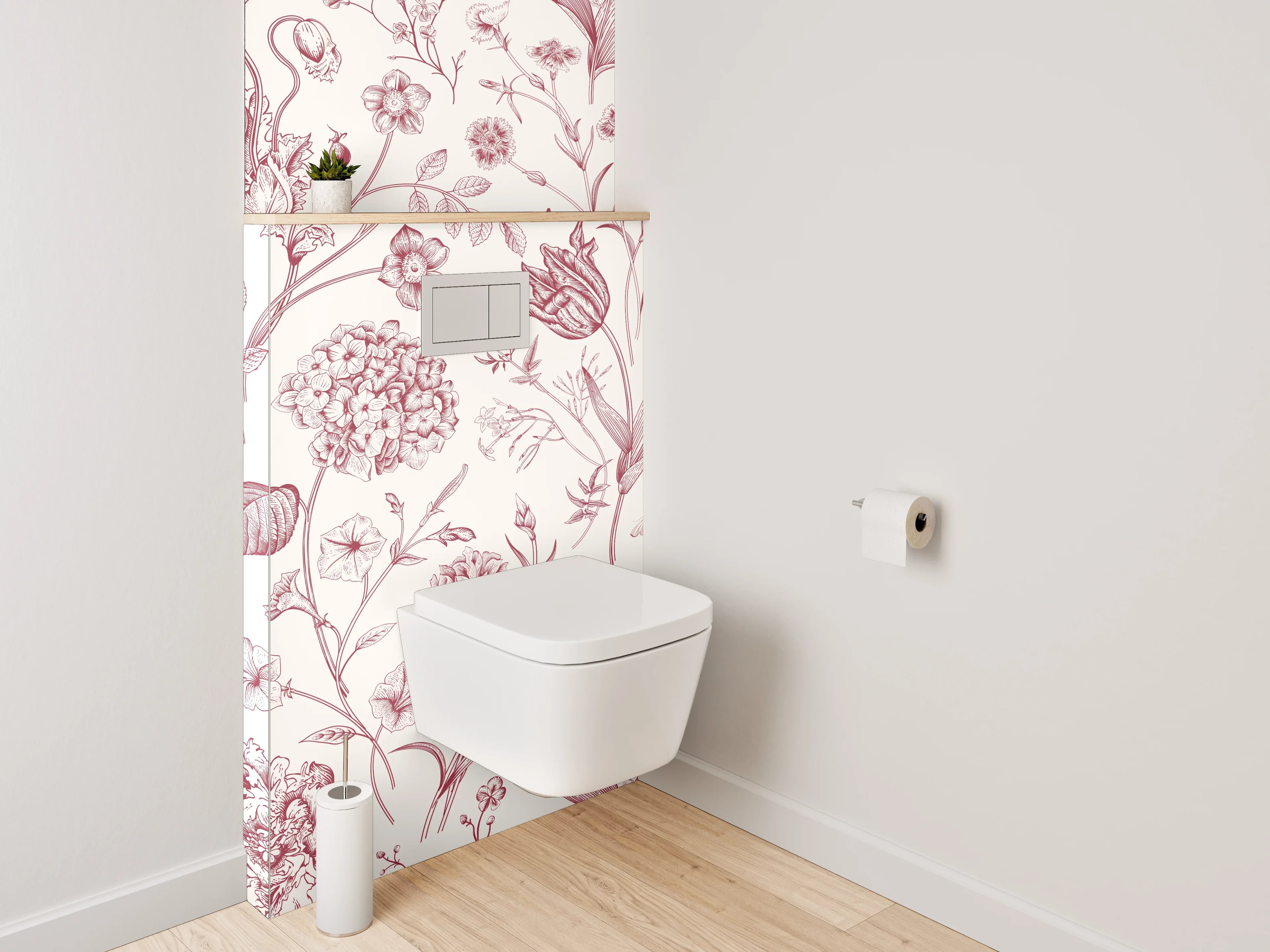 WC-Rückwand - Florales Rosenmuster Rosa Vintage