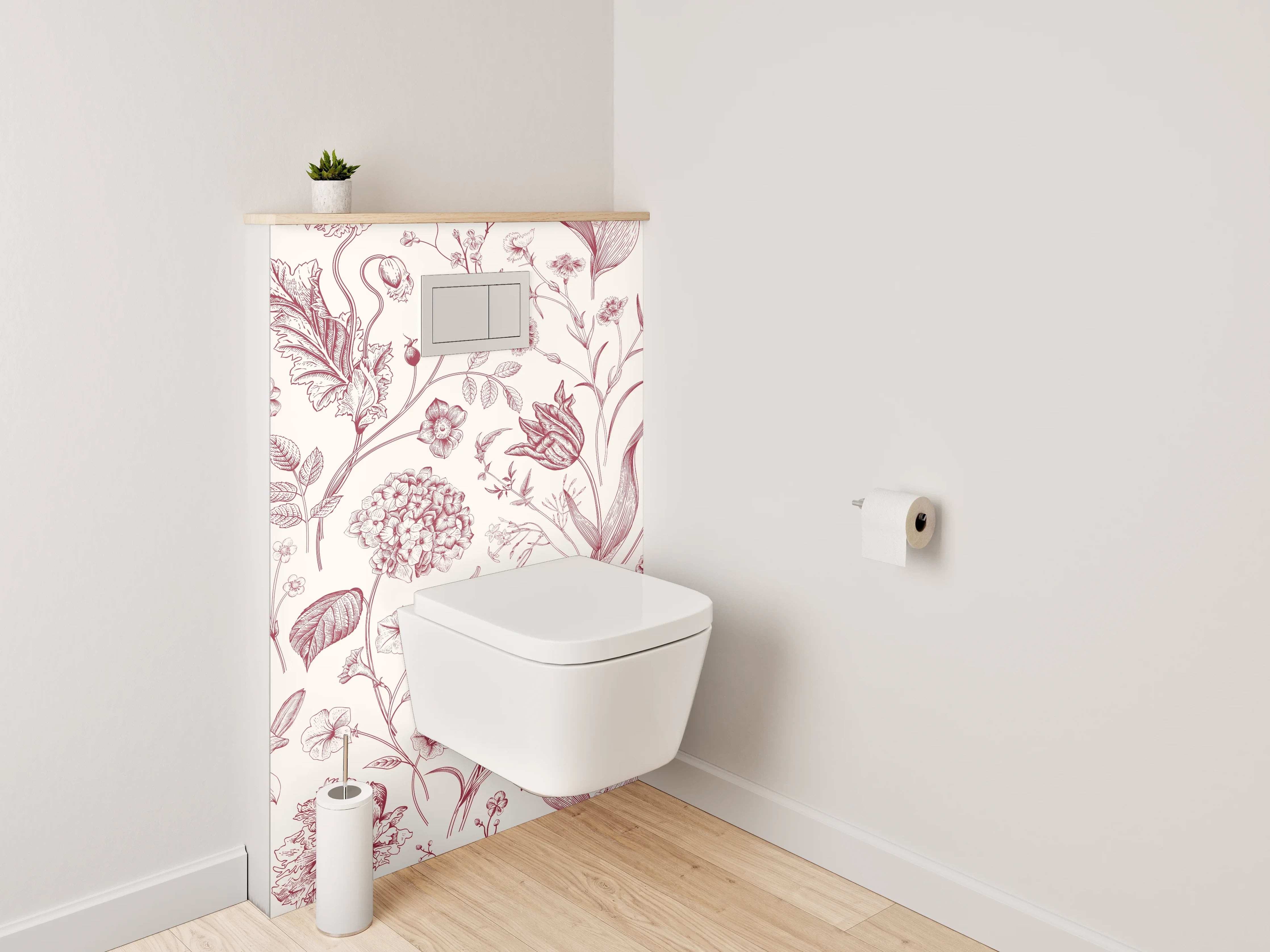 WC-Rückwand - Florales Rosenmuster Rosa Vintage