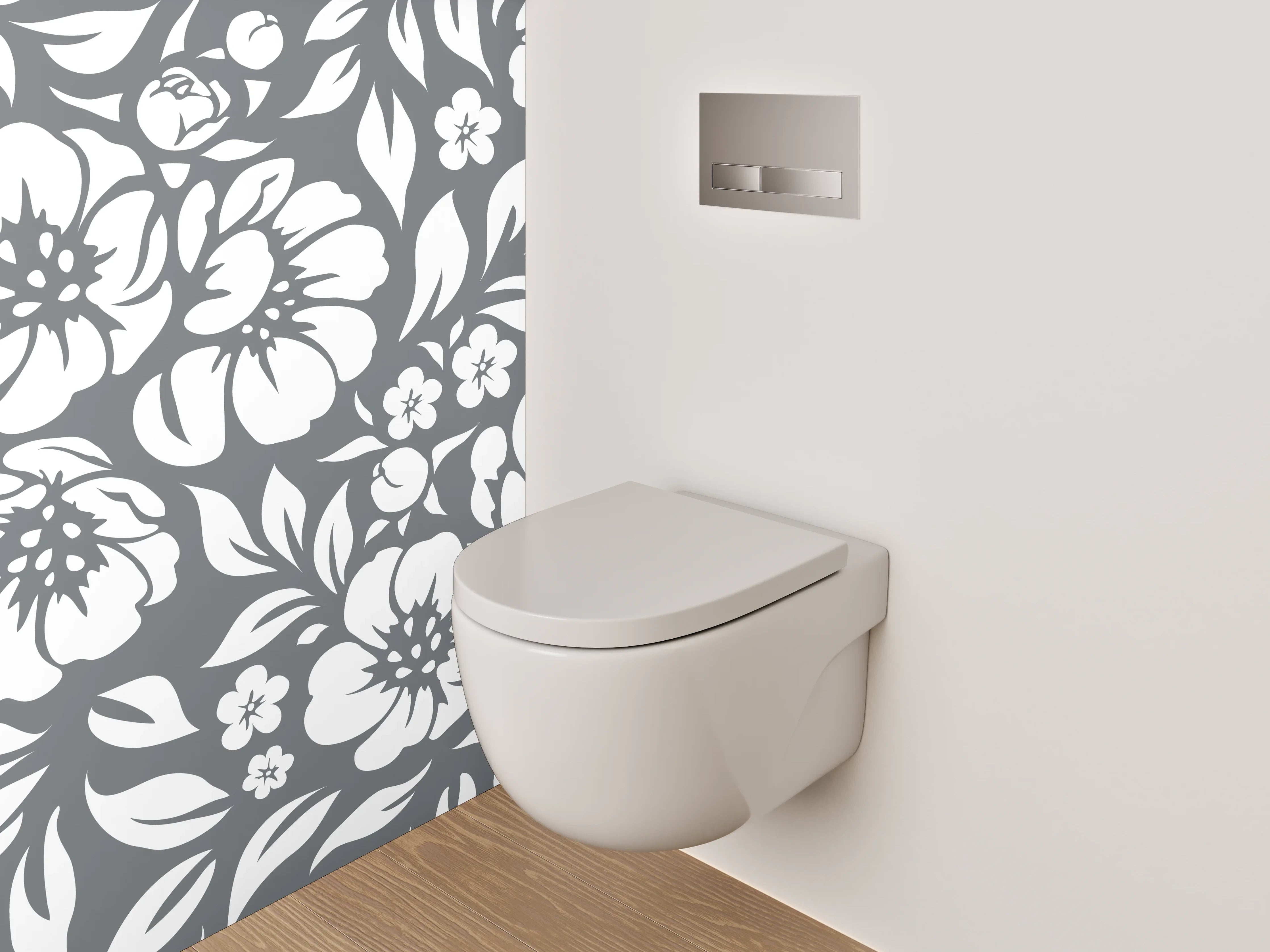 WC-Rückwand - Florales Schwarz-Weiß Blumenmuster