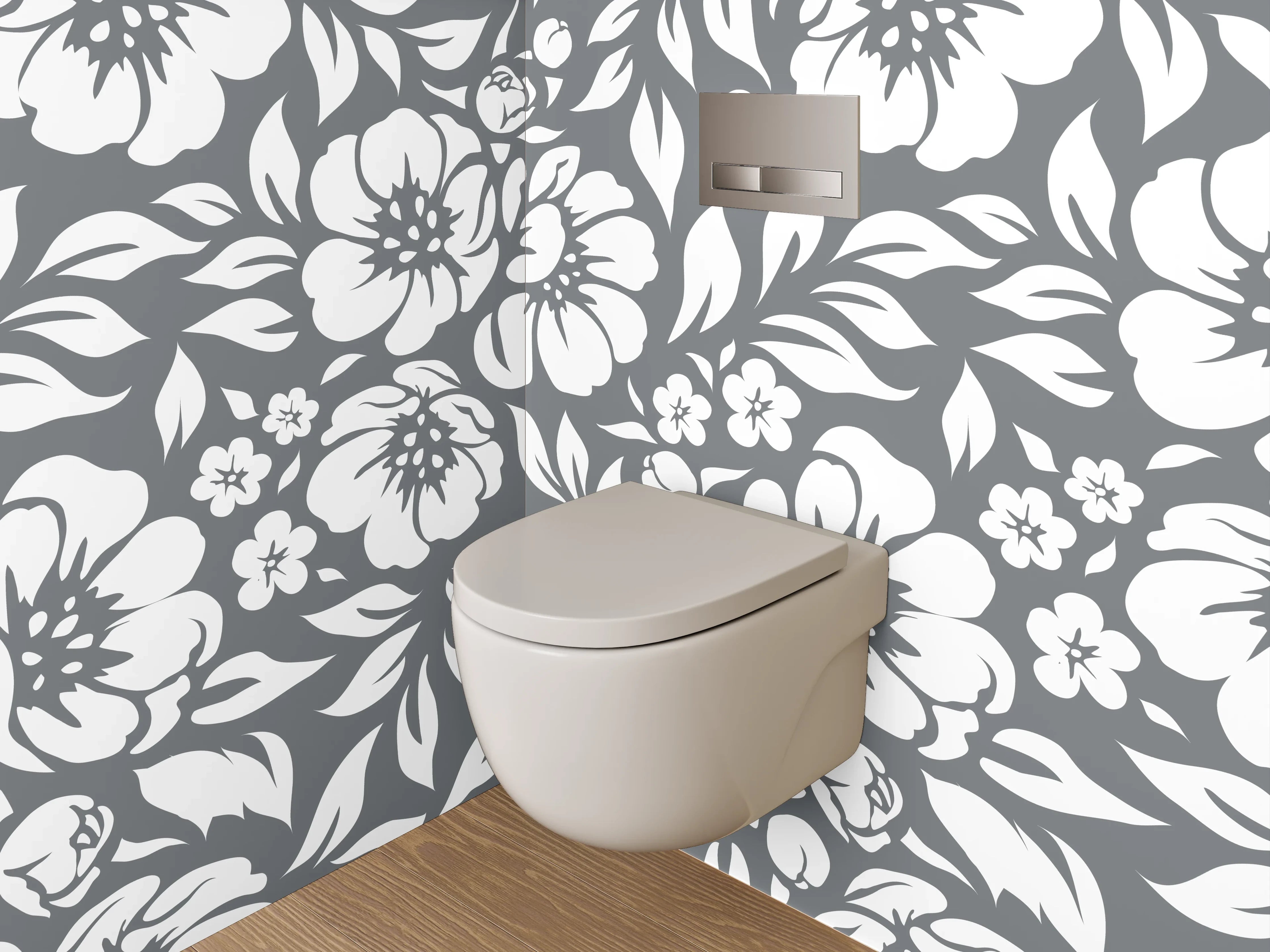 WC-Rückwand - Florales Schwarz-Weiß Blumenmuster