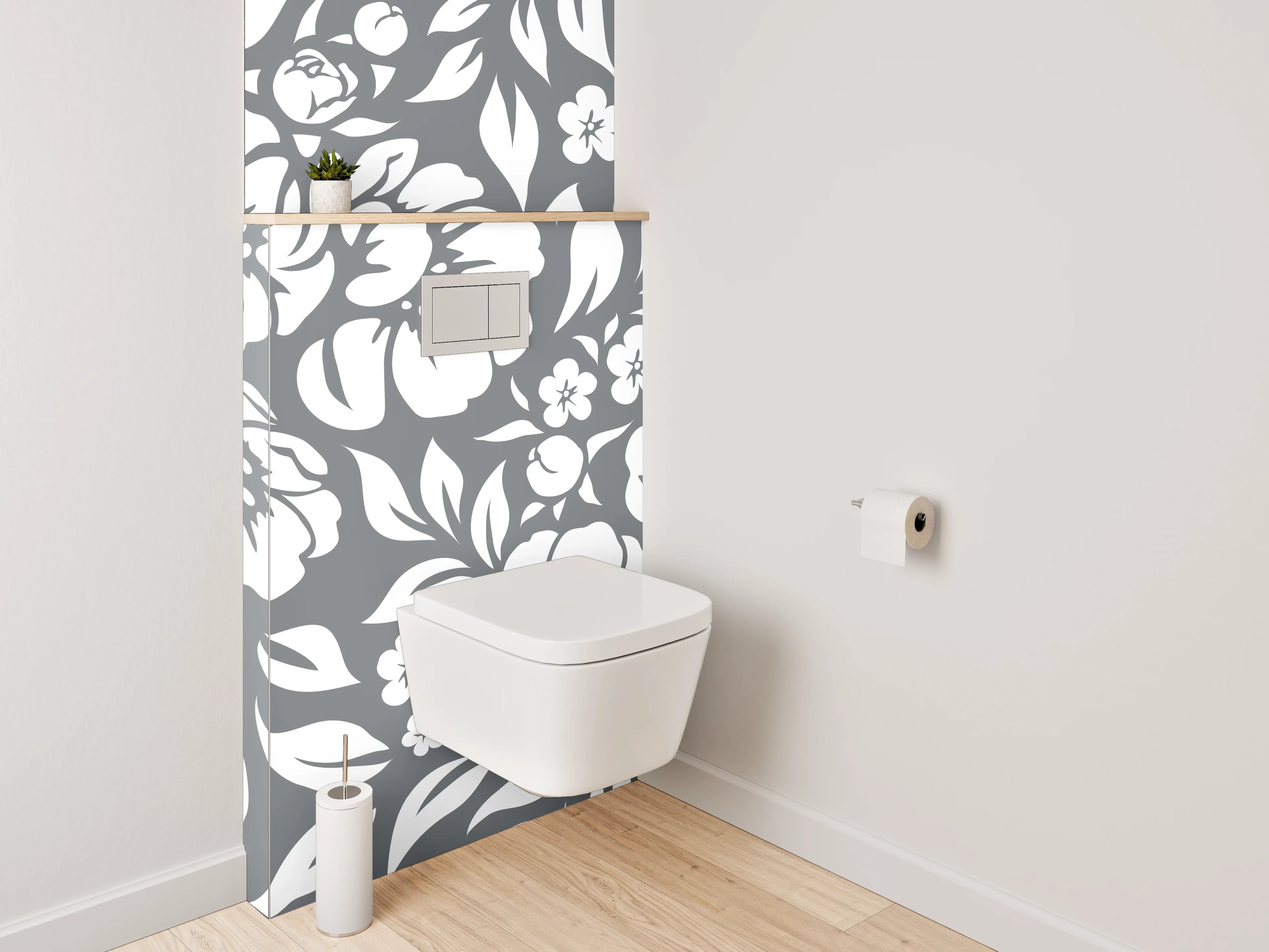 WC-Rückwand - Florales Schwarz-Weiß Blumenmuster