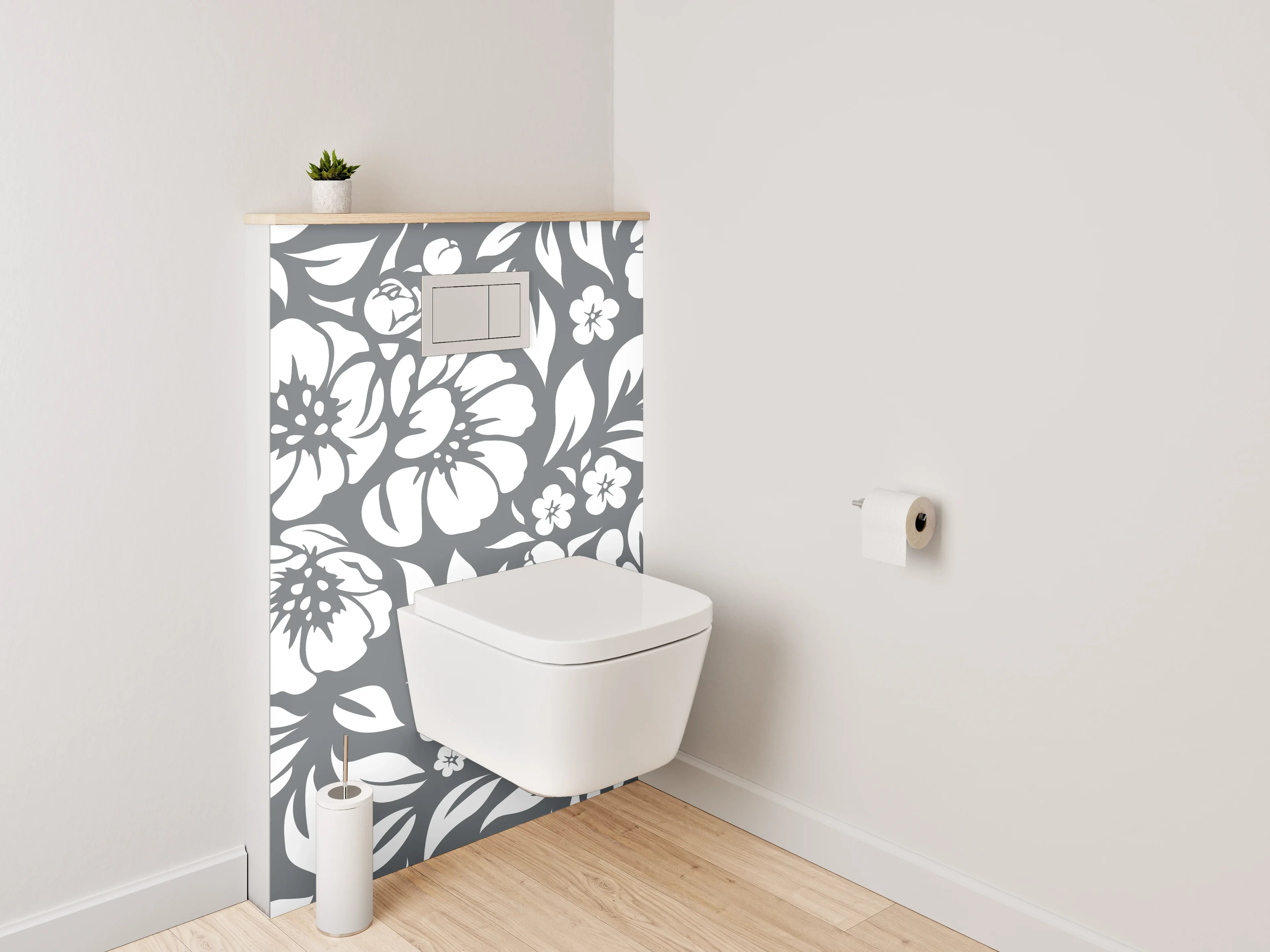 WC-Rückwand - Florales Schwarz-Weiß Blumenmuster
