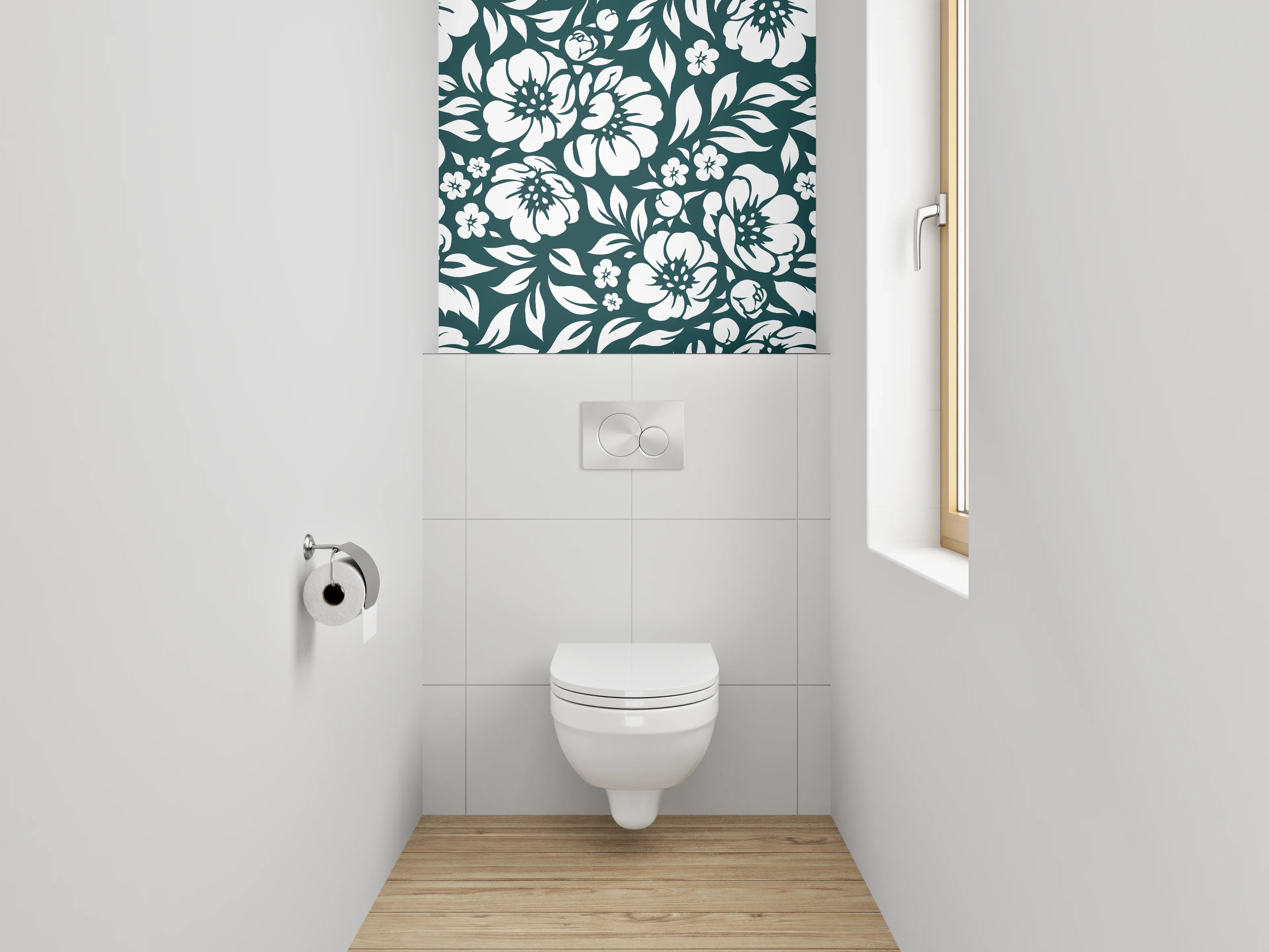 WC-Rückwand - Florales Schwarz-Weiß Muster Design