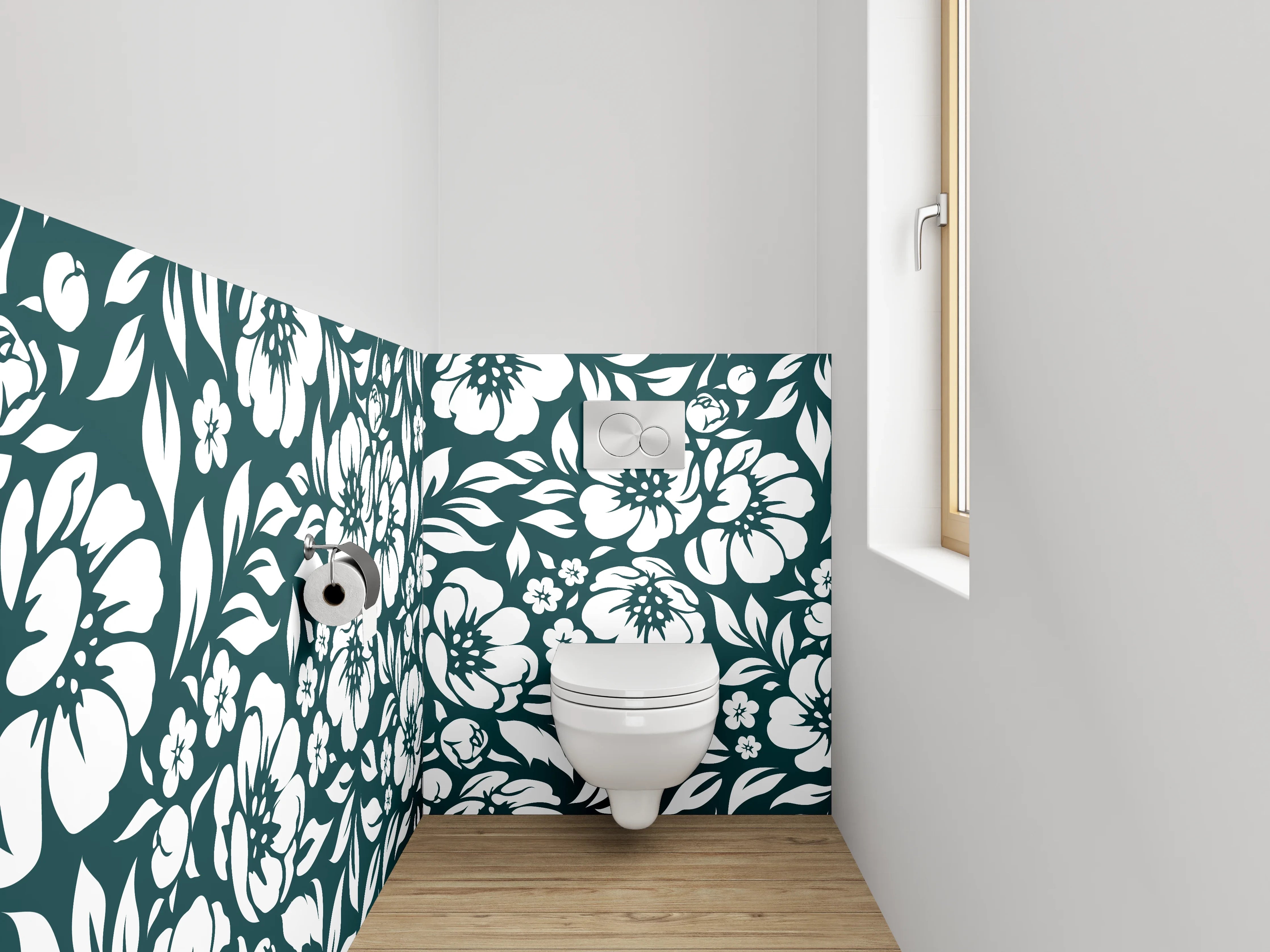 WC-Rückwand - Florales Schwarz-Weiß Muster Design