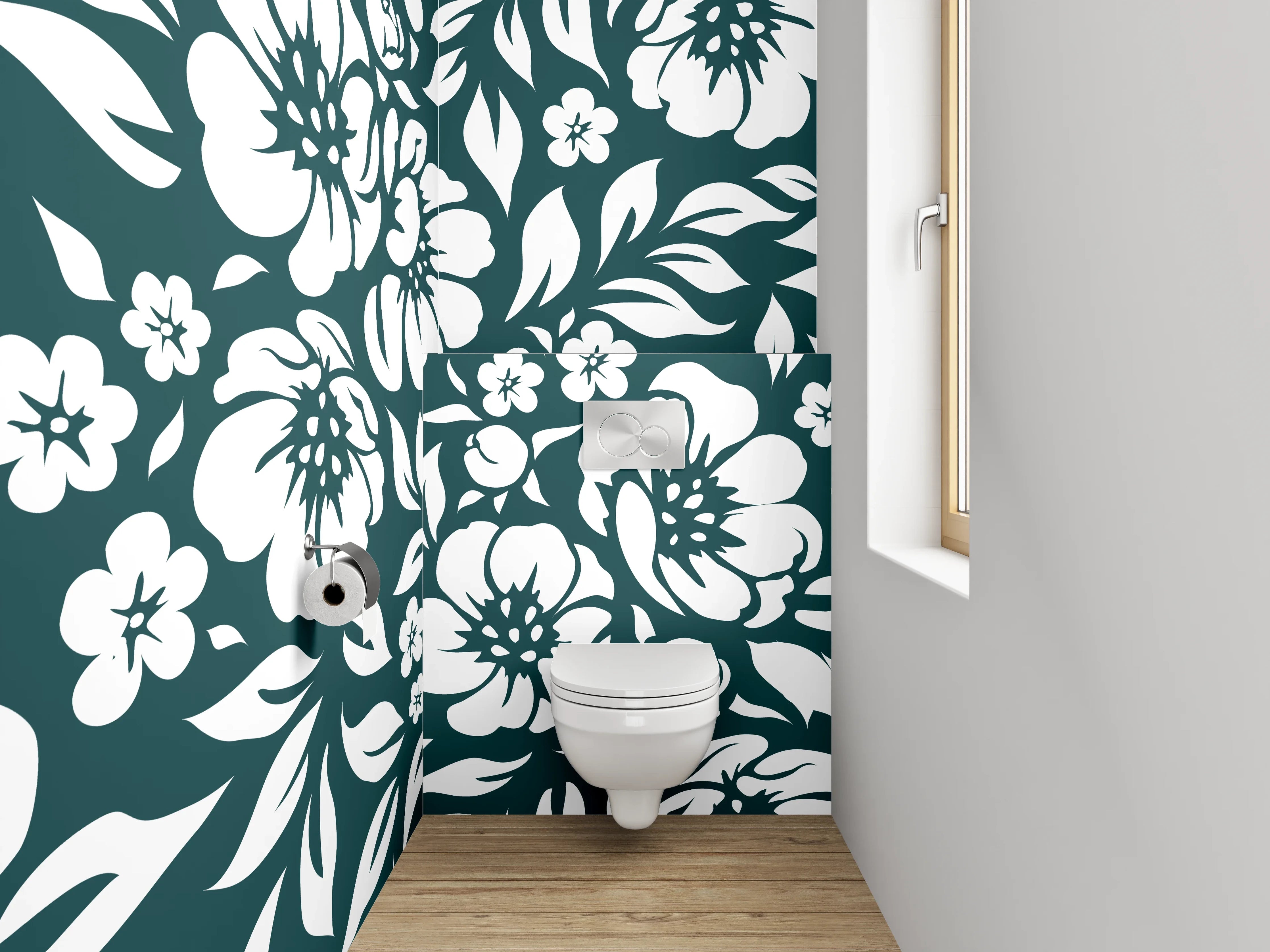 WC-Rückwand - Florales Schwarz-Weiß Muster Design