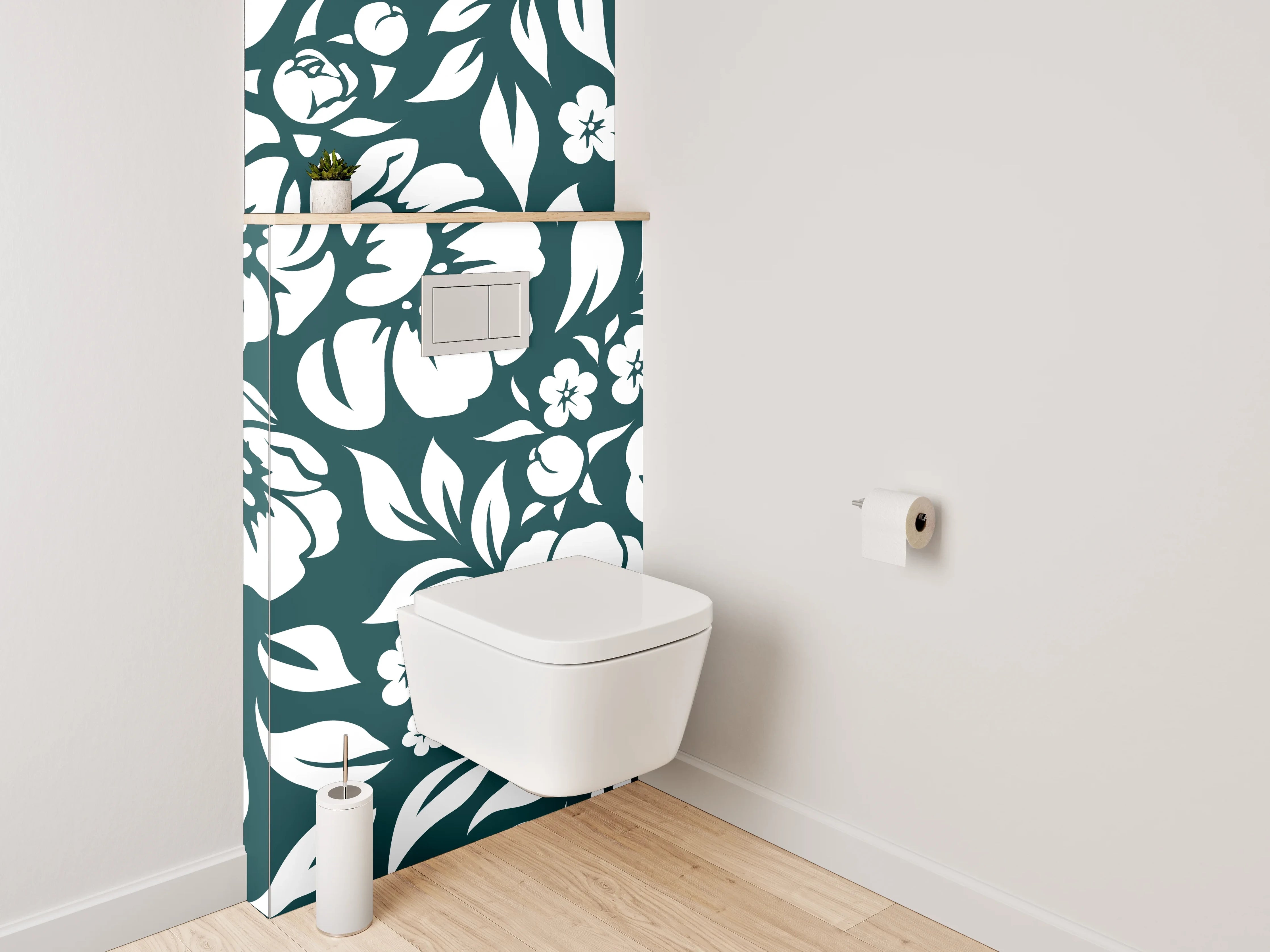 WC-Rückwand - Florales Schwarz-Weiß Muster Design