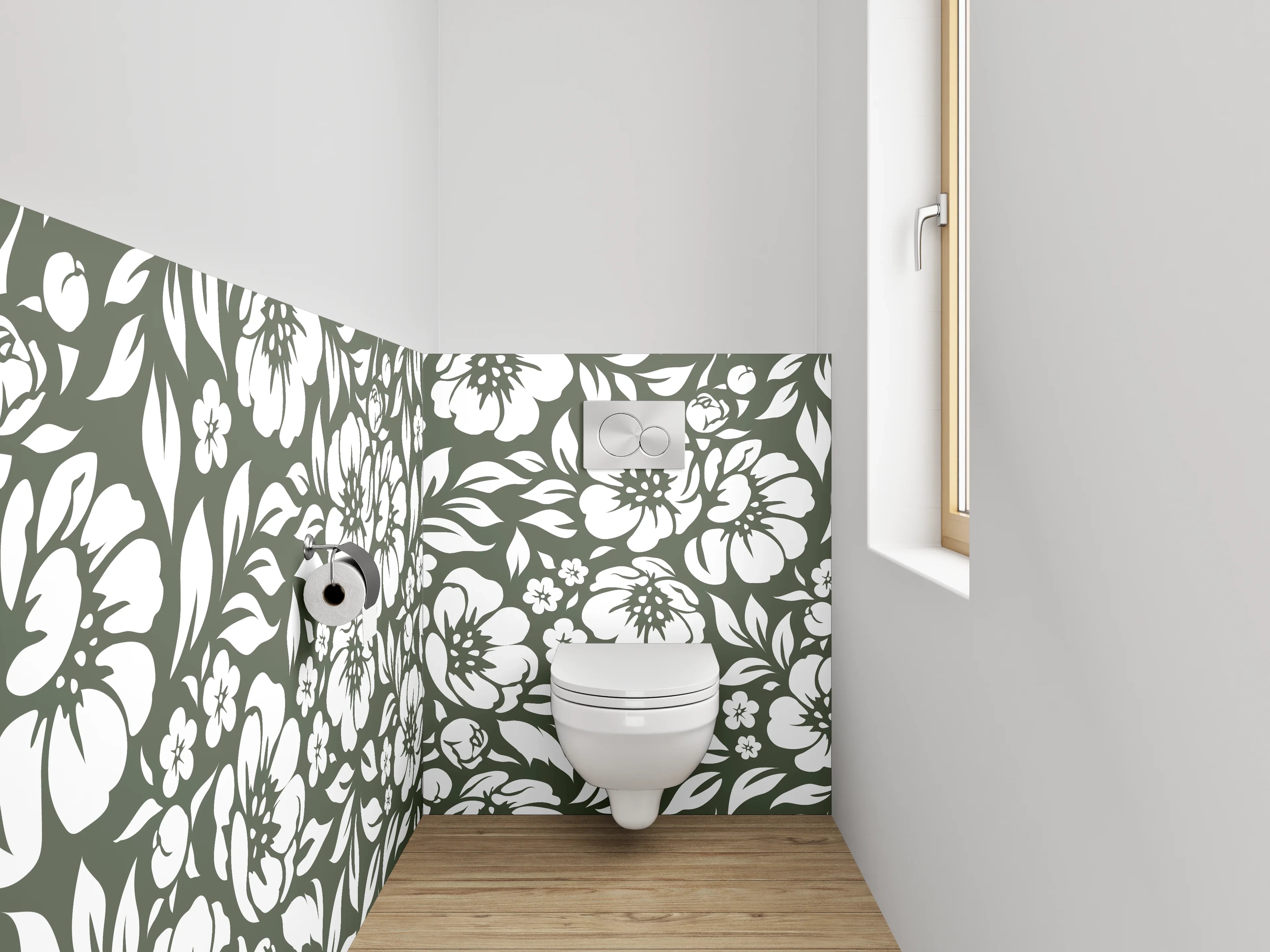 WC-Rückwand - Florales Schwarz-Weiß-Muster