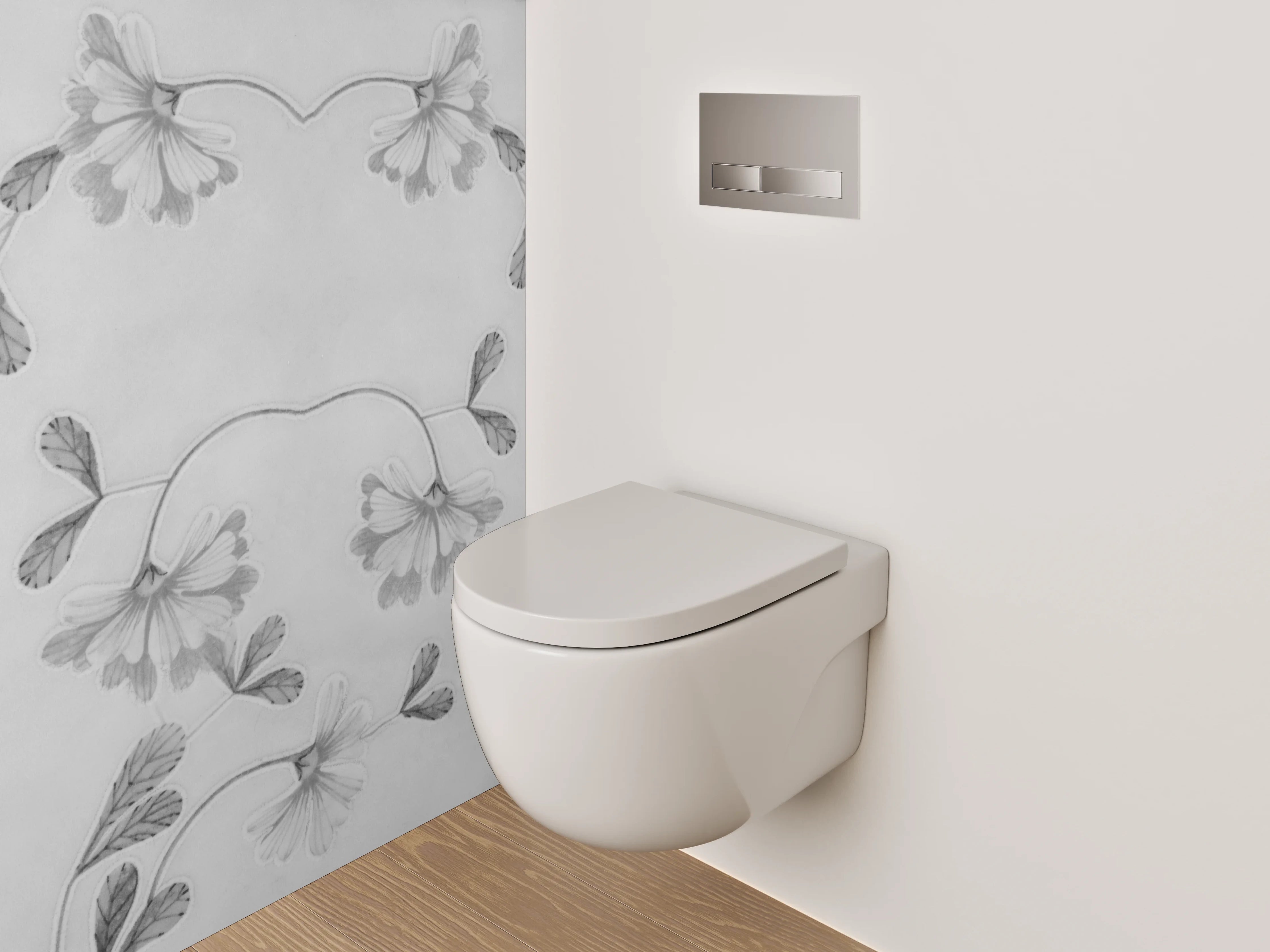 WC-Rückwand - Florales Schwarz-Weiß Muster auf Grau