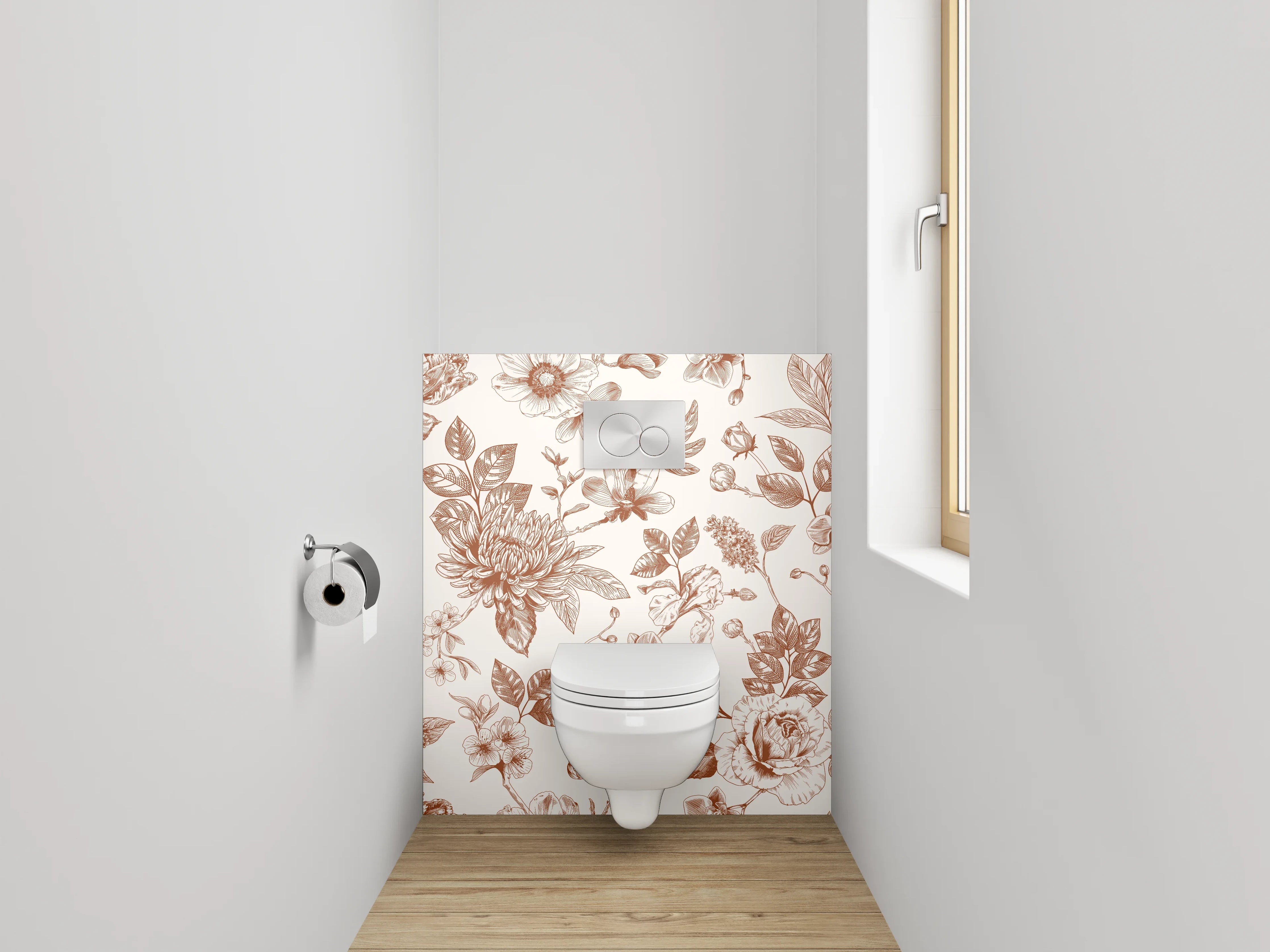 WC-Rückwand - Florales Vintage Blumenmuster in Beige-Braun