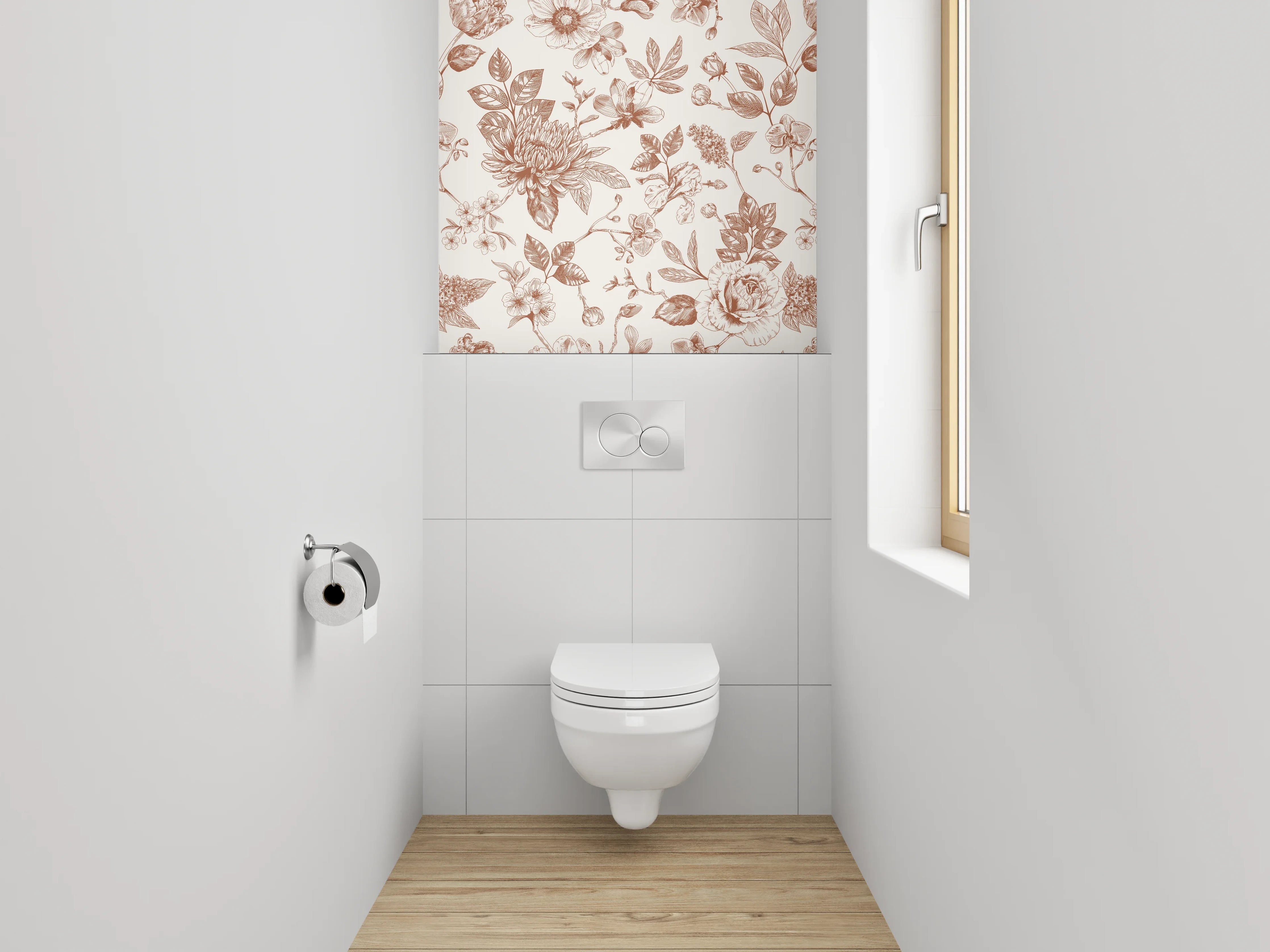 WC-Rückwand - Florales Vintage Blumenmuster in Beige-Braun