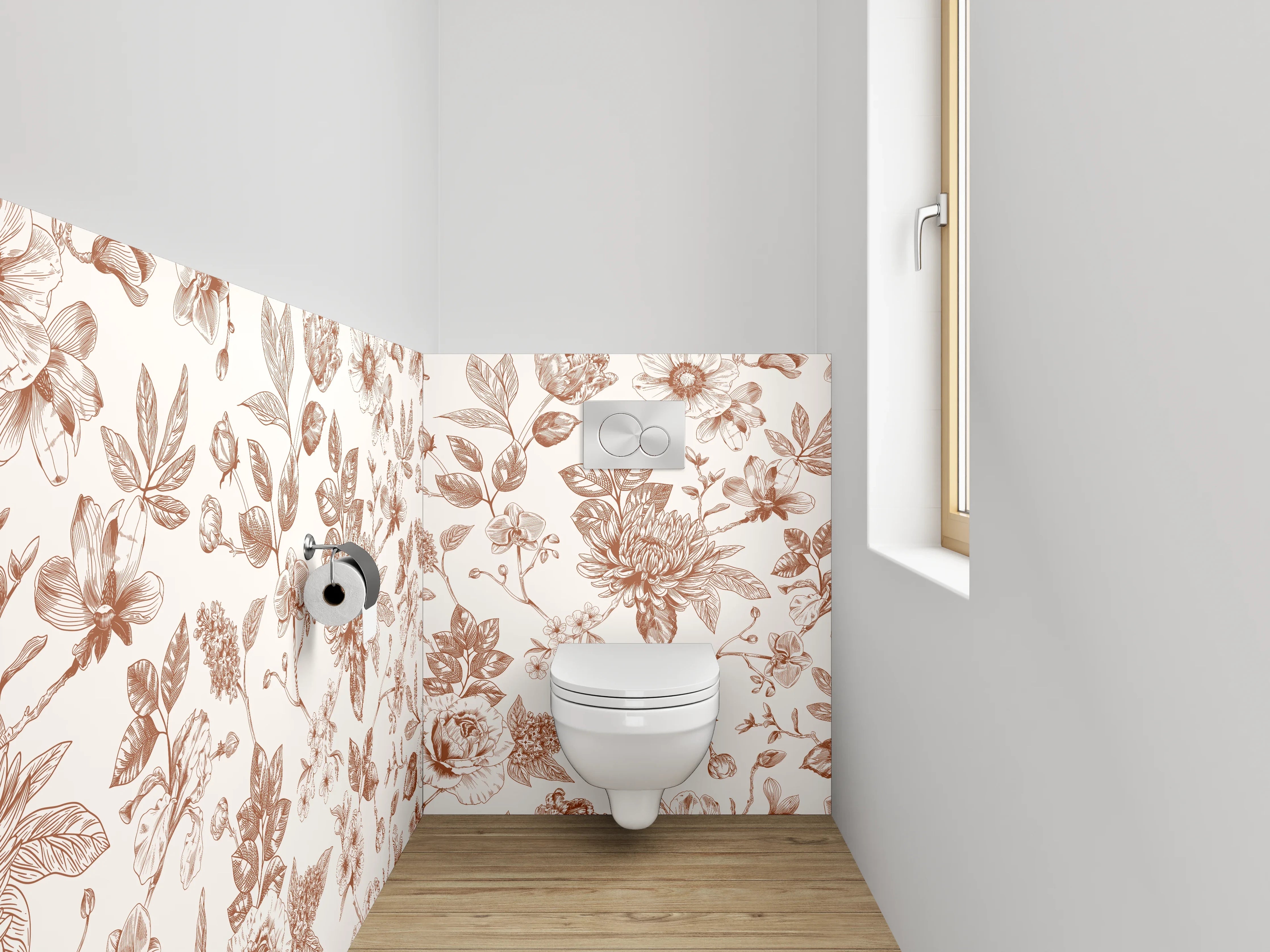 WC-Rückwand - Florales Vintage Blumenmuster in Beige-Braun