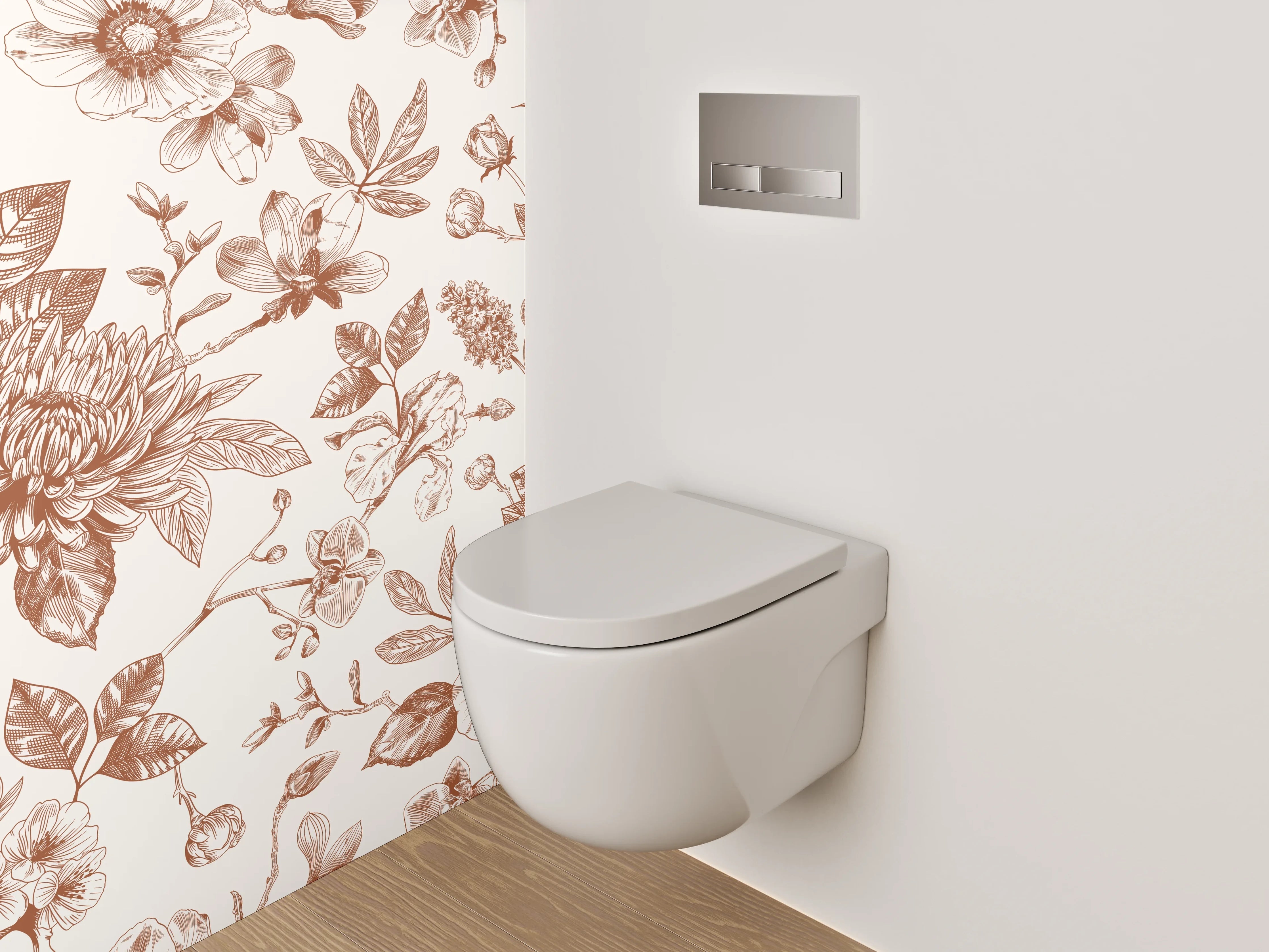 WC-Rückwand - Florales Vintage Blumenmuster in Beige-Braun