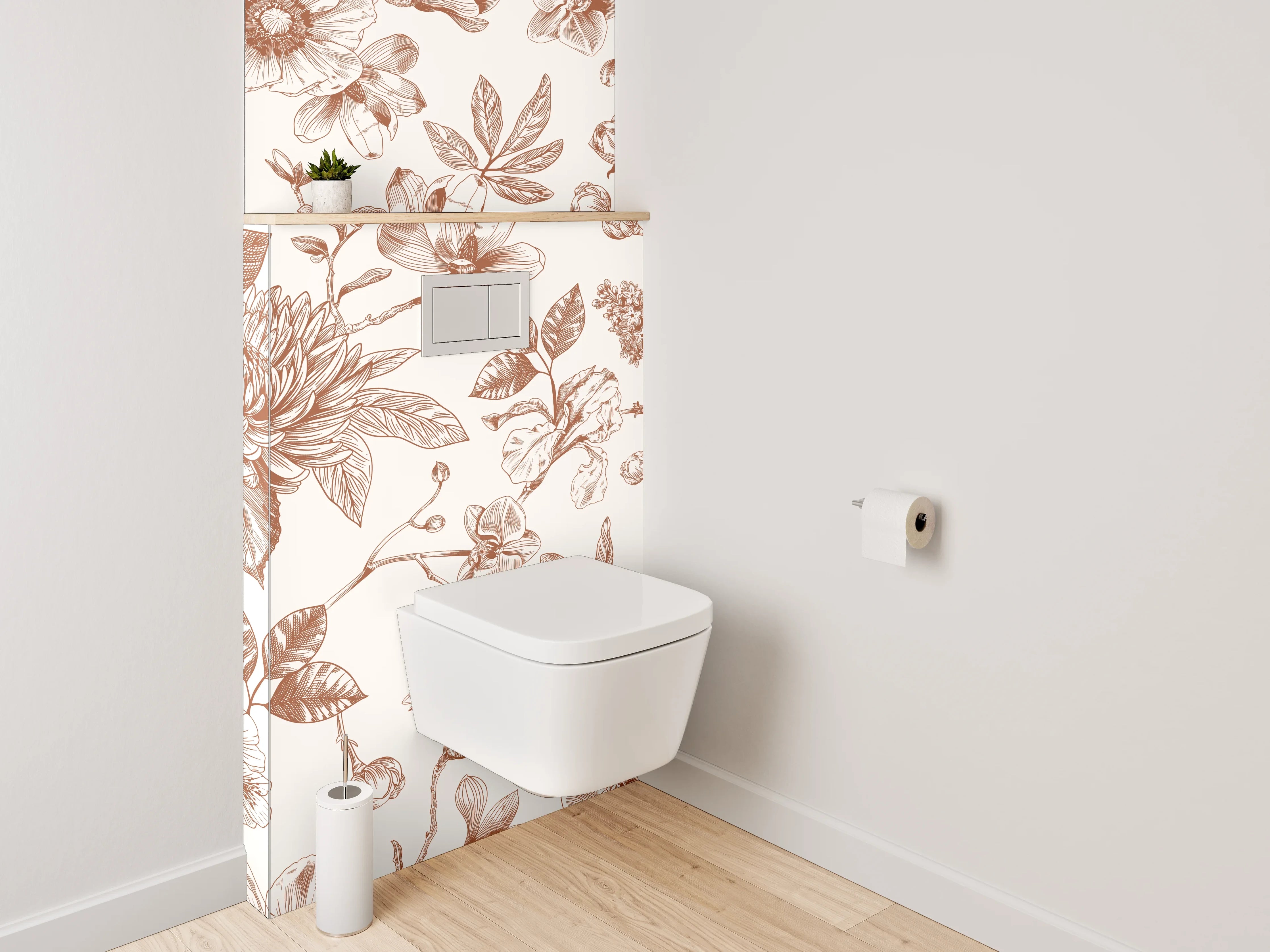 WC-Rückwand - Florales Vintage Blumenmuster in Beige-Braun