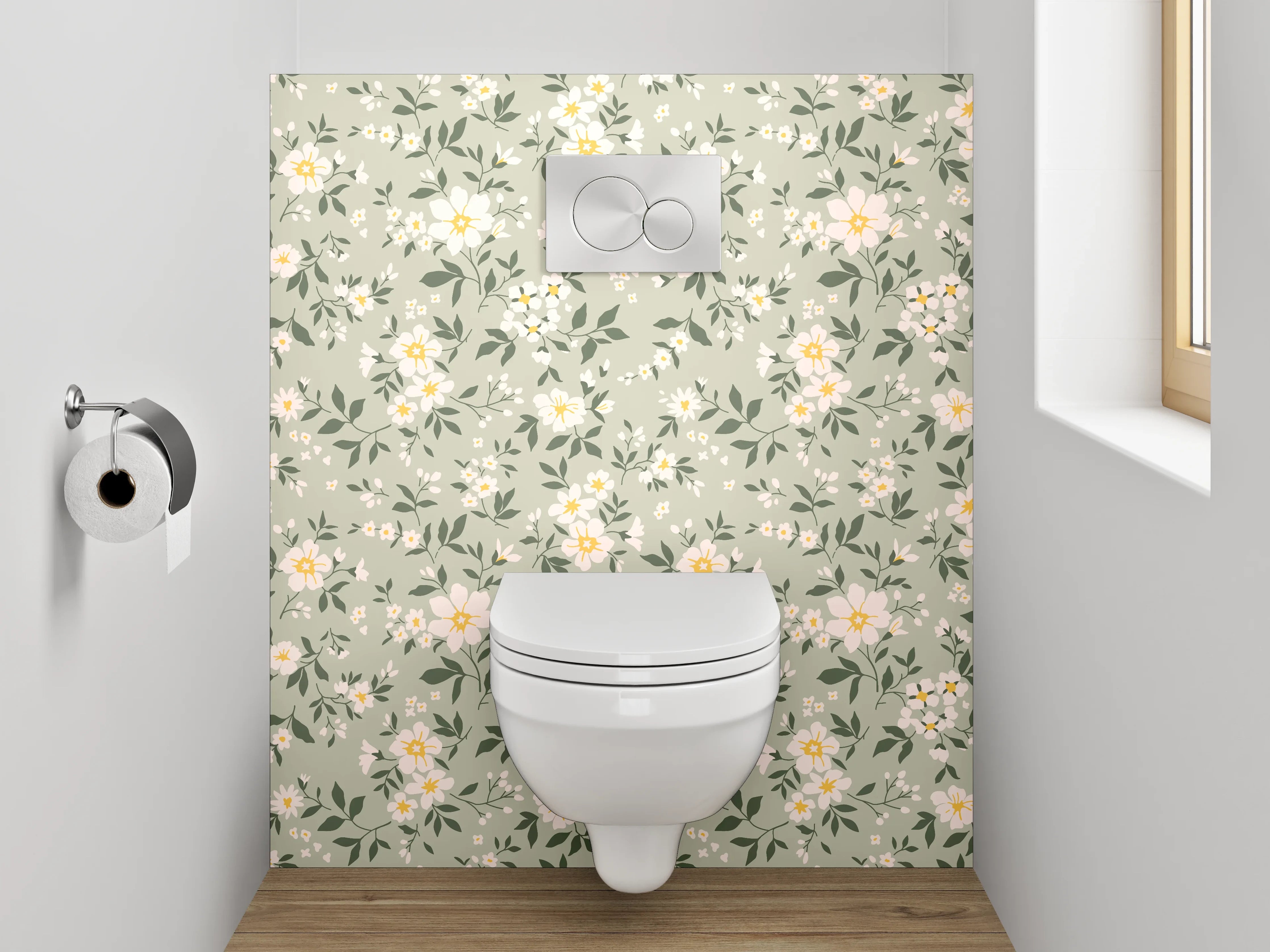 WC-Rückwand - Florales Vintage Muster Beige Grün