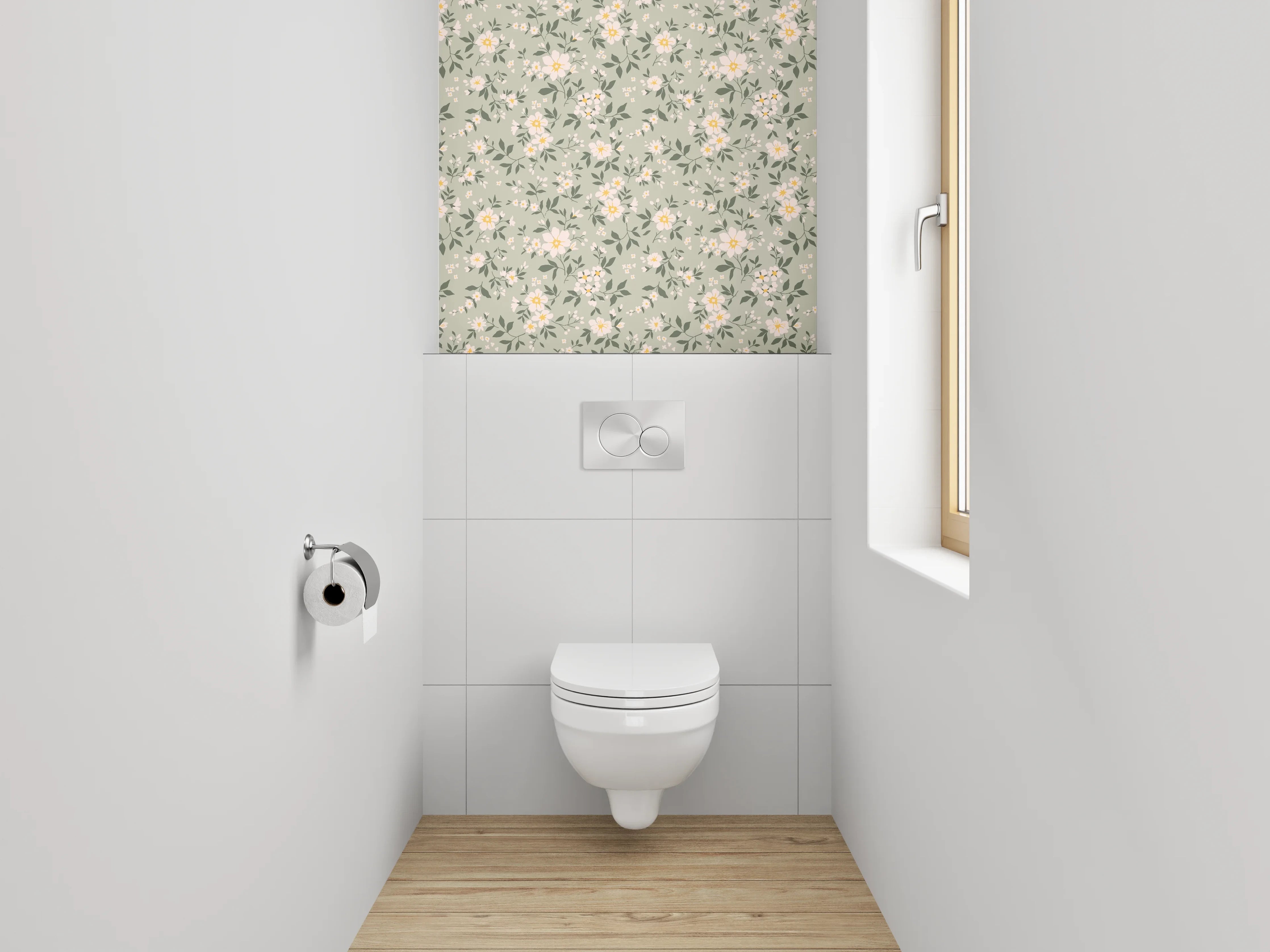 WC-Rückwand - Florales Vintage Muster Beige Grün