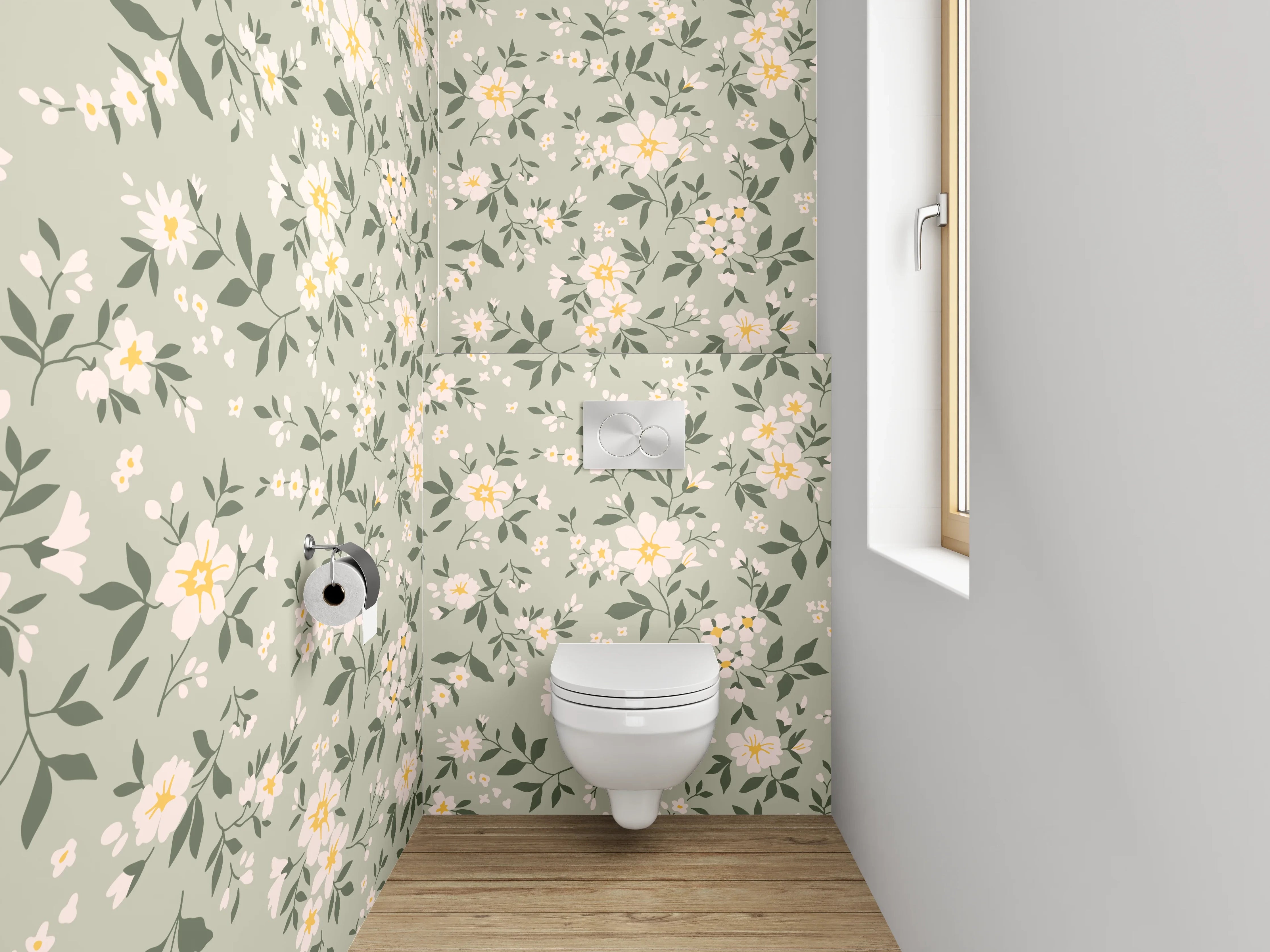 WC-Rückwand - Florales Vintage Muster Beige Grün