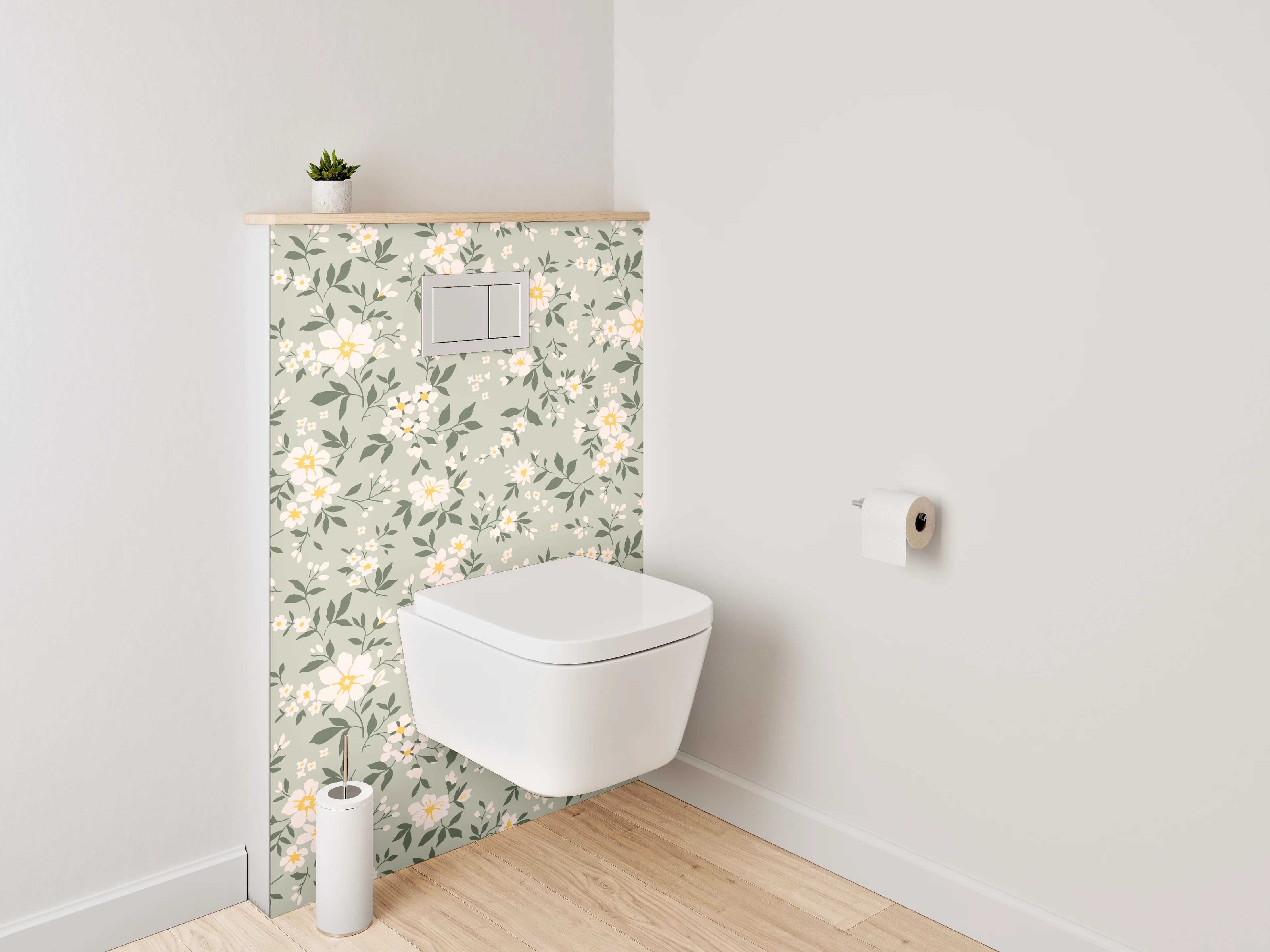 WC-Rückwand - Florales Vintage Muster Beige Grün