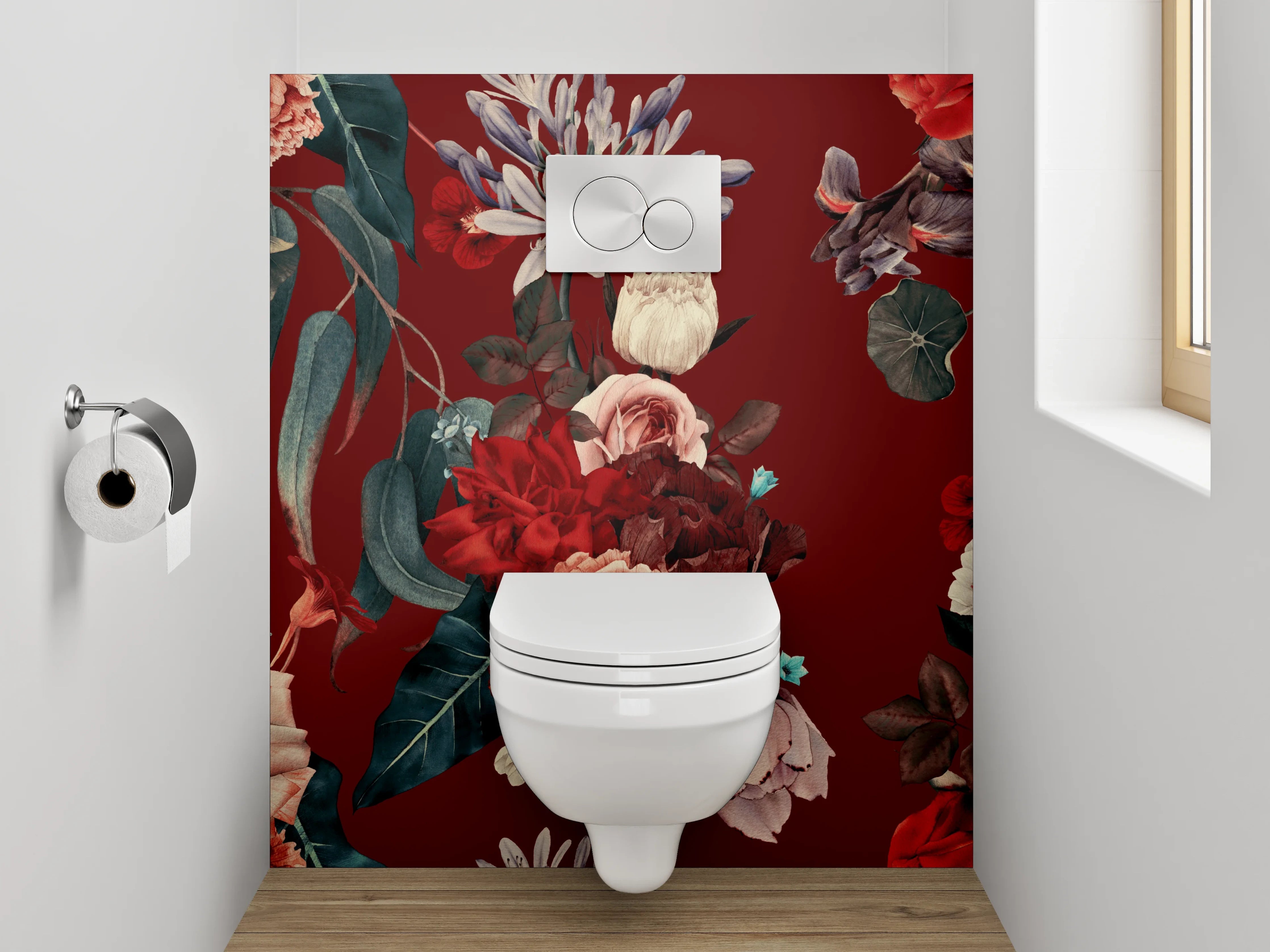 WC-Rückwand - Florales Vintage Muster Rot