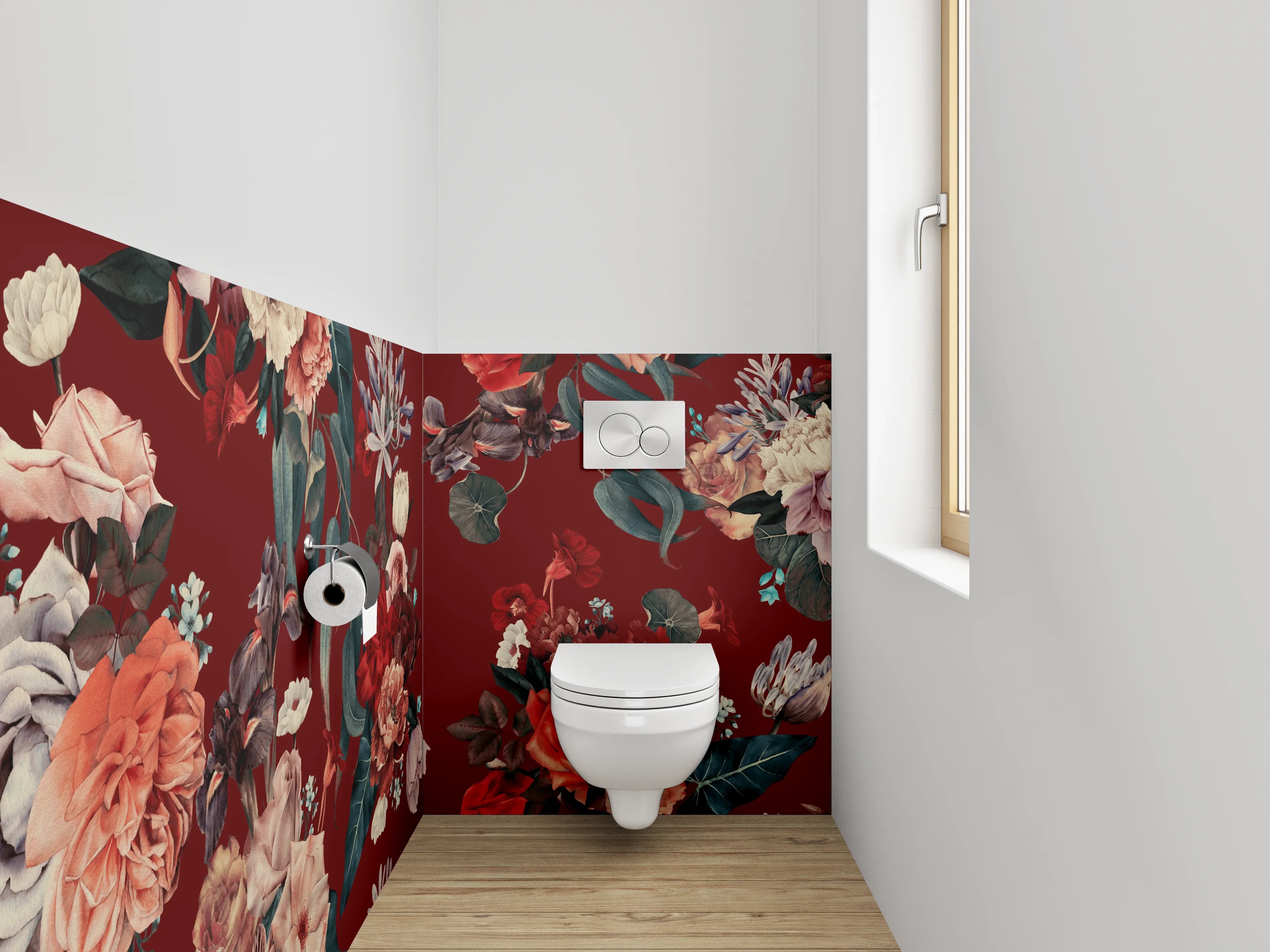 WC-Rückwand - Florales Vintage Muster Rot