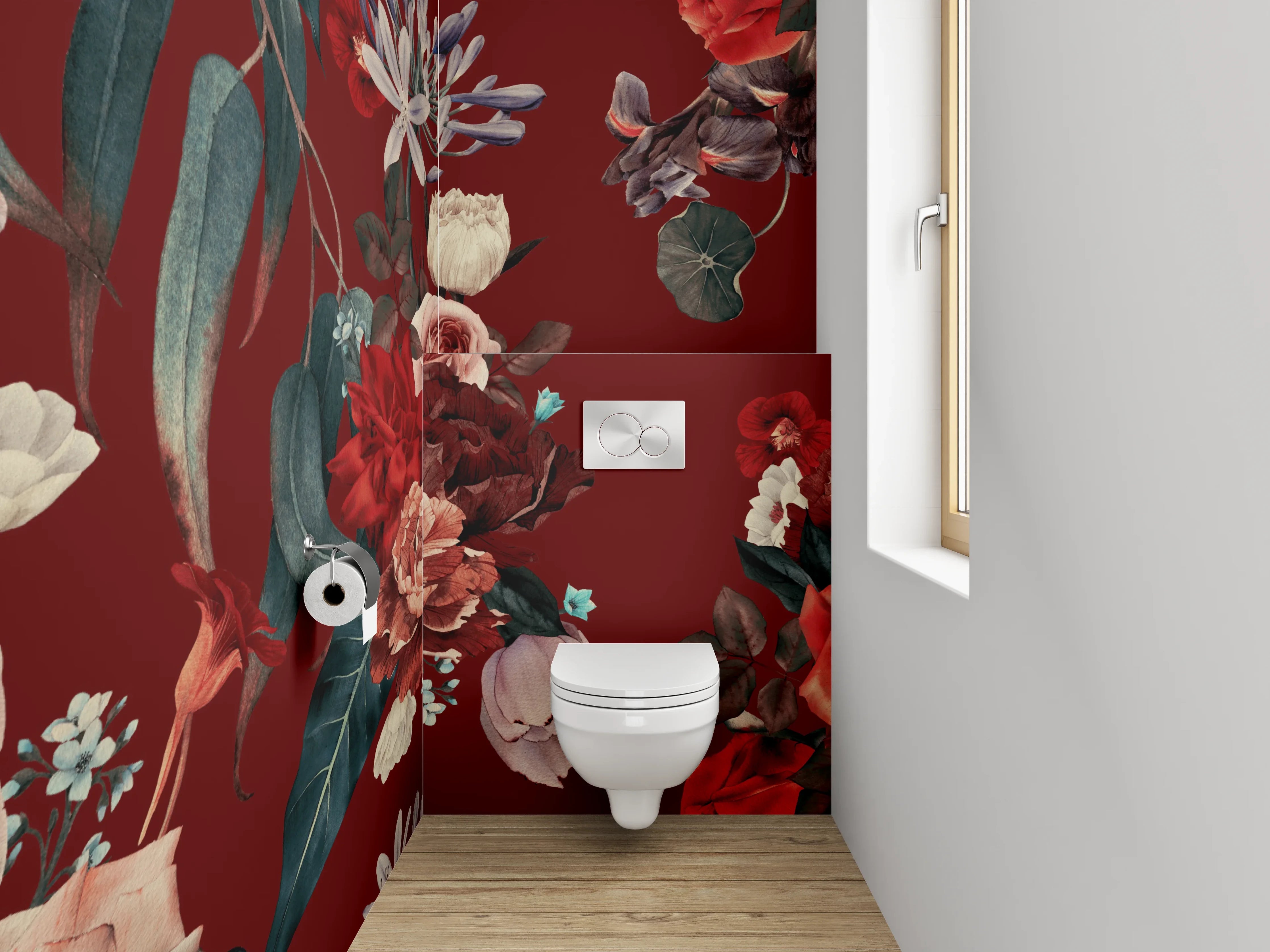 WC-Rückwand - Florales Vintage Muster Rot